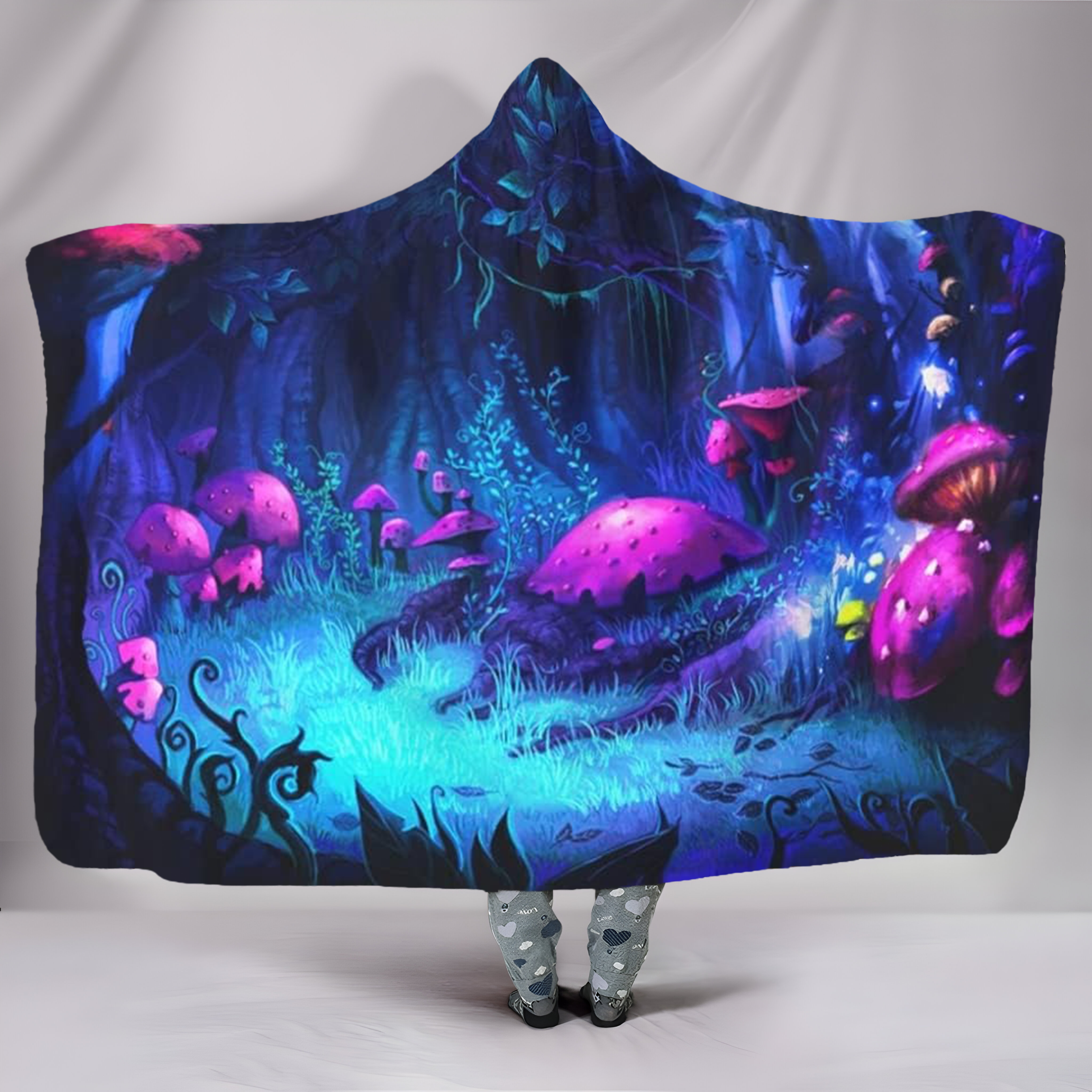 Mushroom Hooded Blanket, Mystical Purple Fungi Forest Design, Cozy Soft Throw Blanket, Perfect Gift for Nature and Fantasy Lovers. BLKAC60