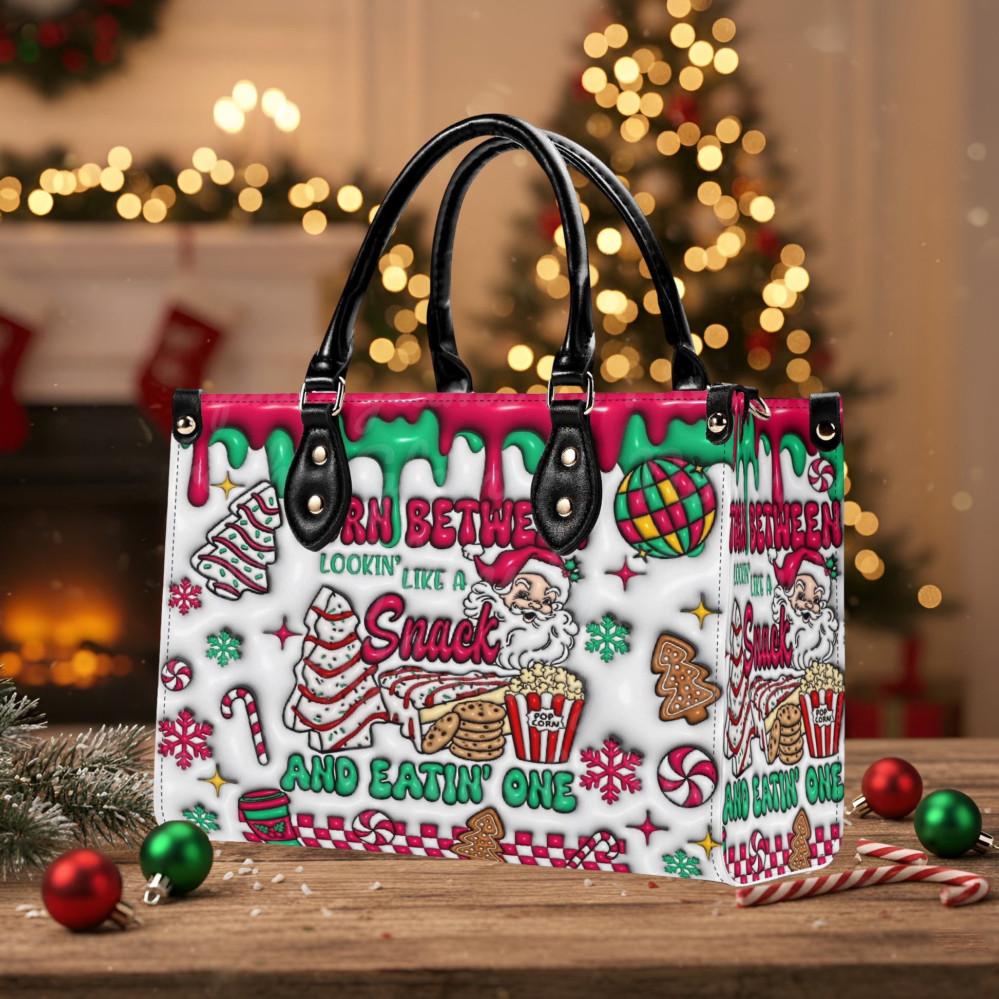 Christmas Snack Handbag, Santa Claus Treats Holiday Purse, Candy Gingerbread Peppermint Bag, Festive Tote Gift