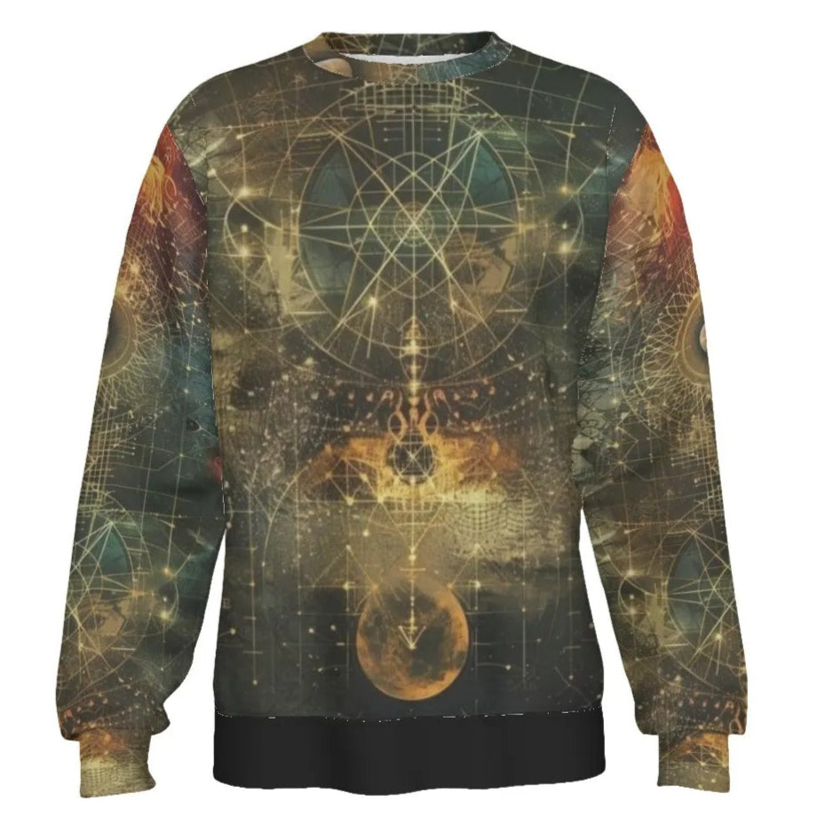 Celestial Alchemy Sweater, Sacred Geometry Cosmic Pullover with Mystical Astral Design for Spiritual Souls