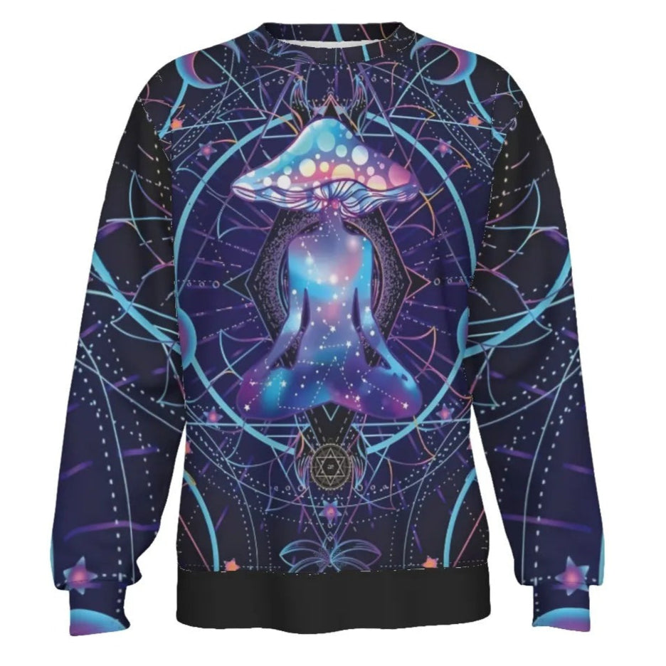 Mystic Mushroom Awakening Sweater, Psychedelic Spiritual Pullover, Cosmic Mushroom Knitwear, Visionary Art Festival Sweater, Boho Mystic Style