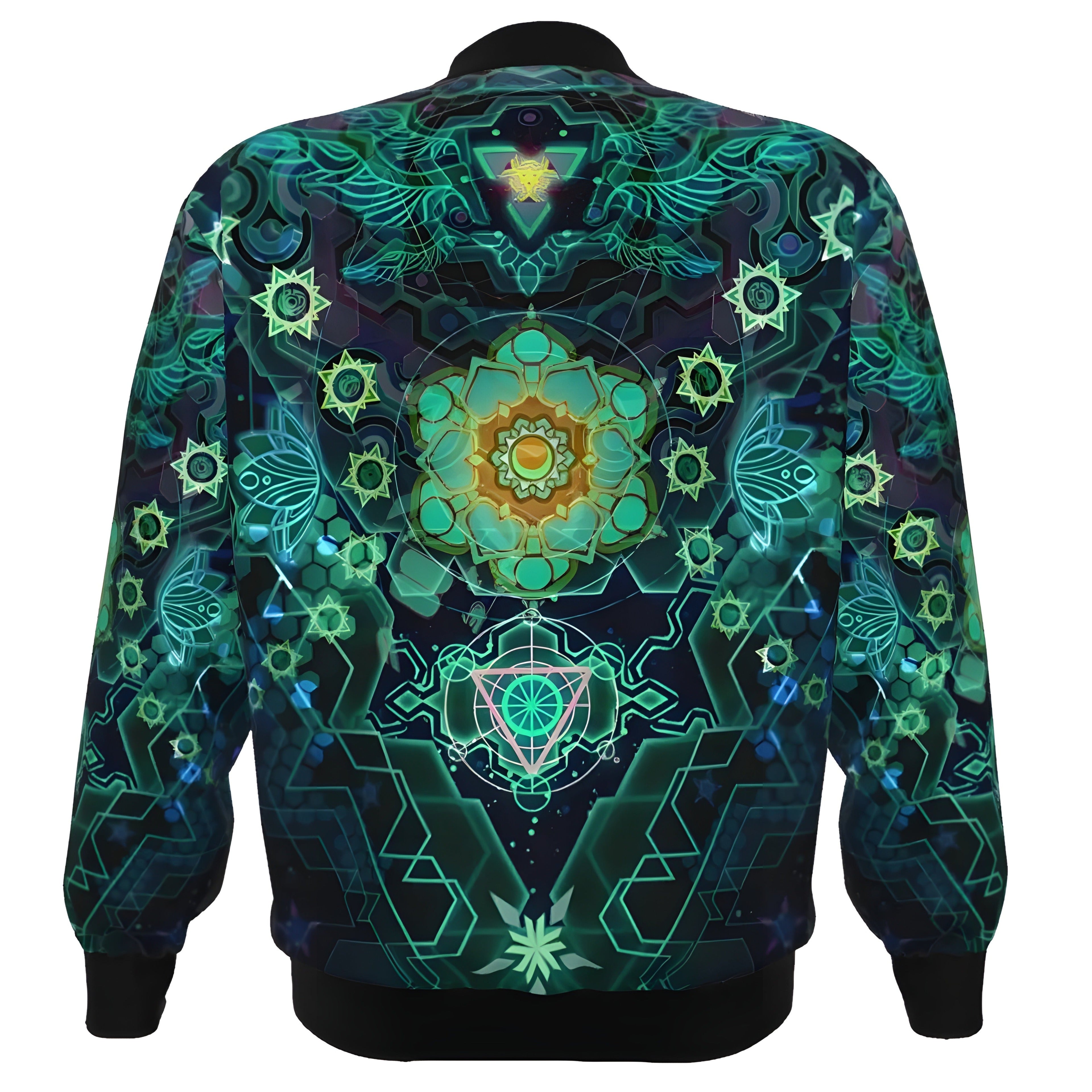 Yantric Geometry Bomber Jacket, Spiritual Design, Sacred Geometry Outerwear, Psychedelic Pattern Jacket, Boho Style Jacket for Men and Women