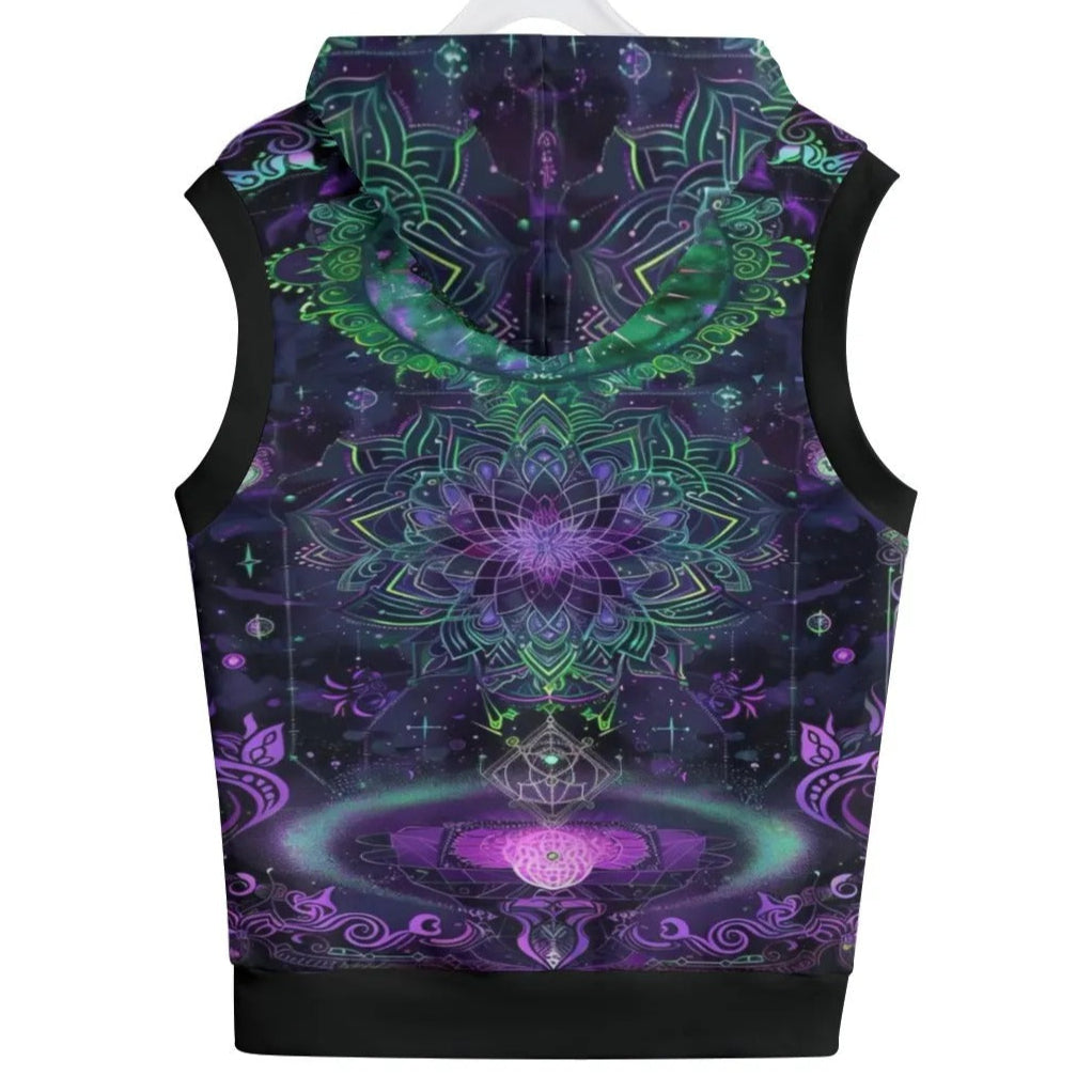 Mystic Aesthetic Sleeveless Pullover Hoodie, Mystic Mandala Hoodie, Cosmic Tarot Hoodie, Sacred Geometry Hoodie, Trippy Psychedelic Hoodie, Spiritual Festival Wear