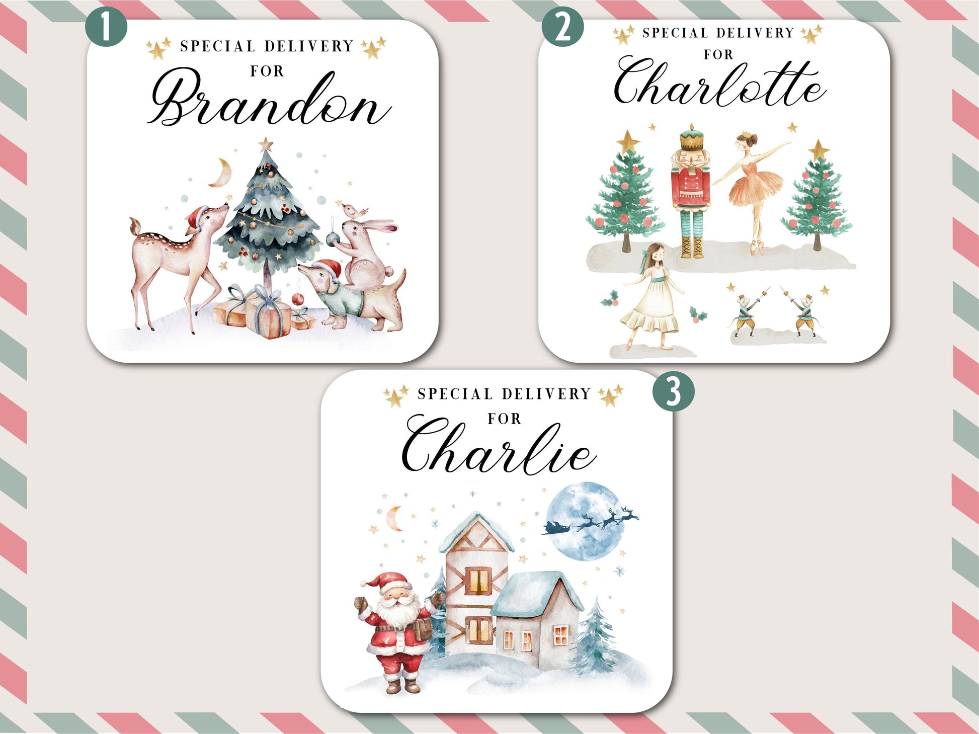 Personalised Christmas Eve Box Nutcracker Ballerina Reindeer Gift Bag for Kids Christmas, Special Delivery Christmas Santa Sack with Name