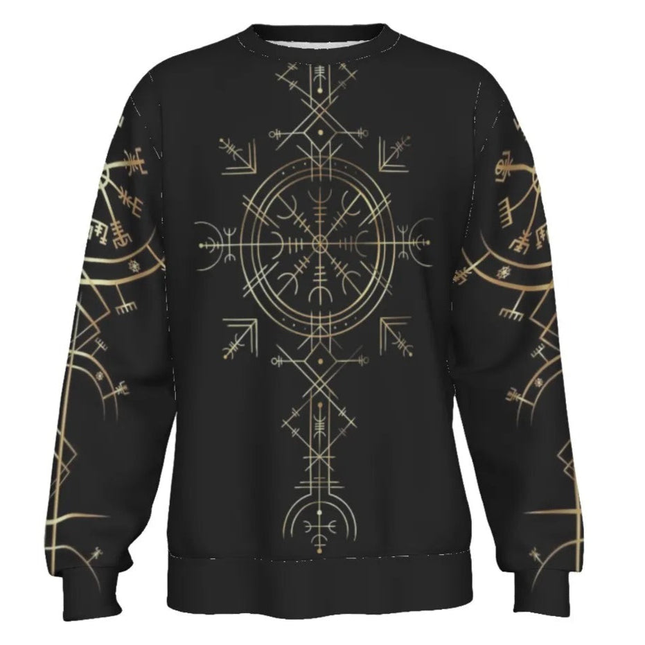 Viking Vegvisir Mysticism Sweater, Norse Compass Viking Pullover, Nordic Rune Knitwear, Viking Spiritual Fashion, Sacred Geometry Sweater