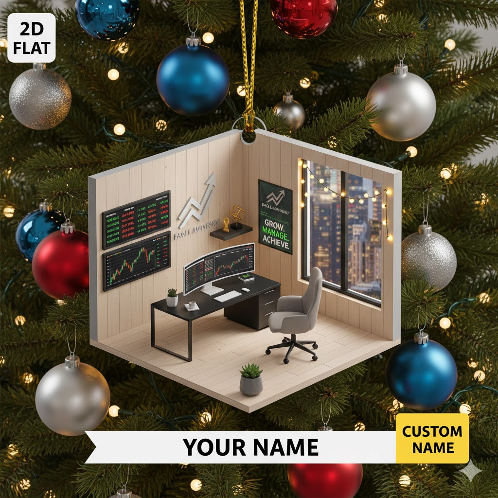 Personalized Trader Office Ornament, Custom Name Stock Market Christmas Decoration, Flat 2D Finance Gift for Investors