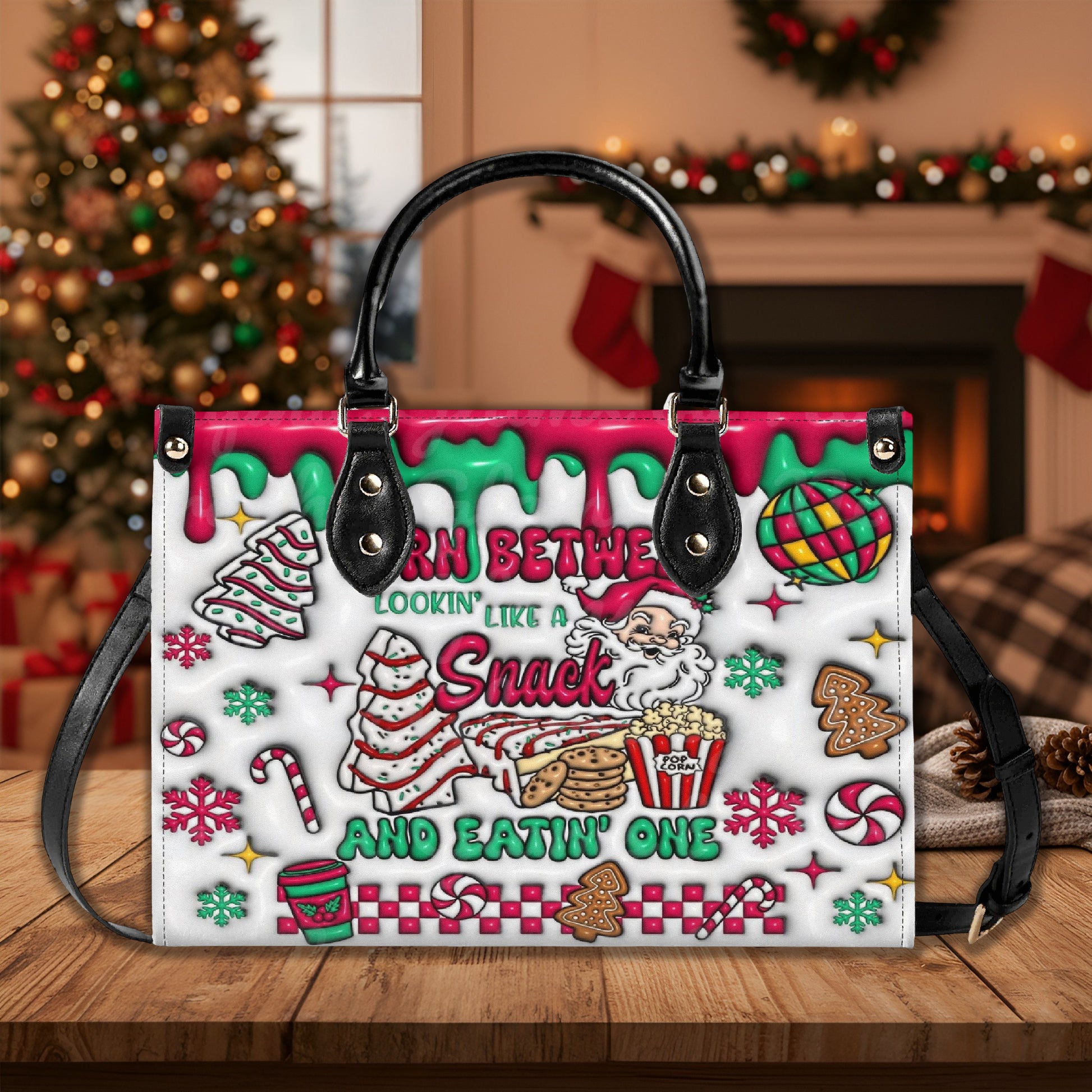 Christmas Snack Handbag, Santa Claus Treats Holiday Purse, Candy Gingerbread Peppermint Bag, Festive Tote Gift