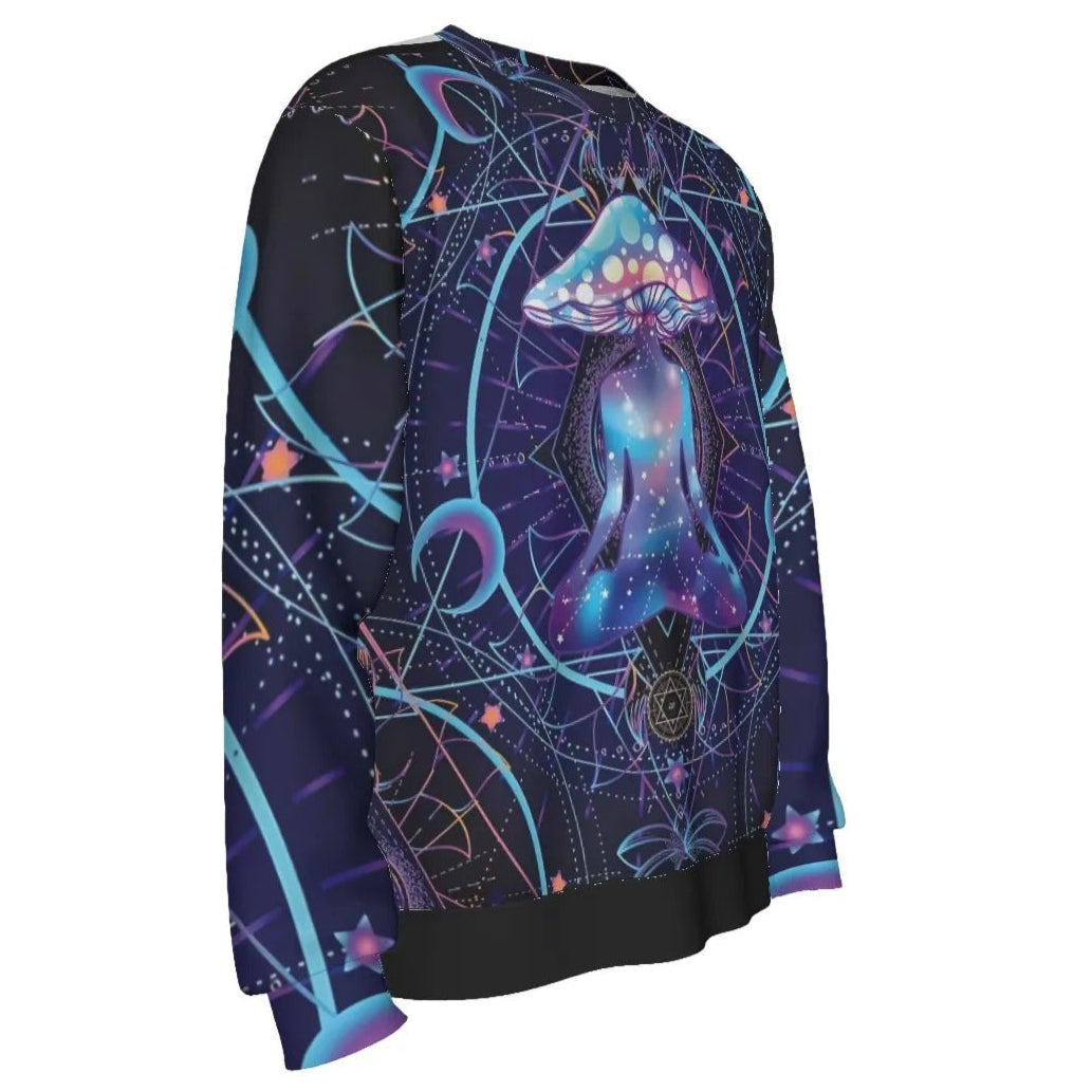 Mystic Mushroom Awakening Sweater, Psychedelic Spiritual Pullover, Cosmic Mushroom Knitwear, Visionary Art Festival Sweater, Boho Mystic Style
