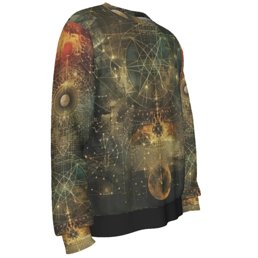 Celestial Alchemy Sweater, Sacred Geometry Cosmic Pullover with Mystical Astral Design for Spiritual Souls
