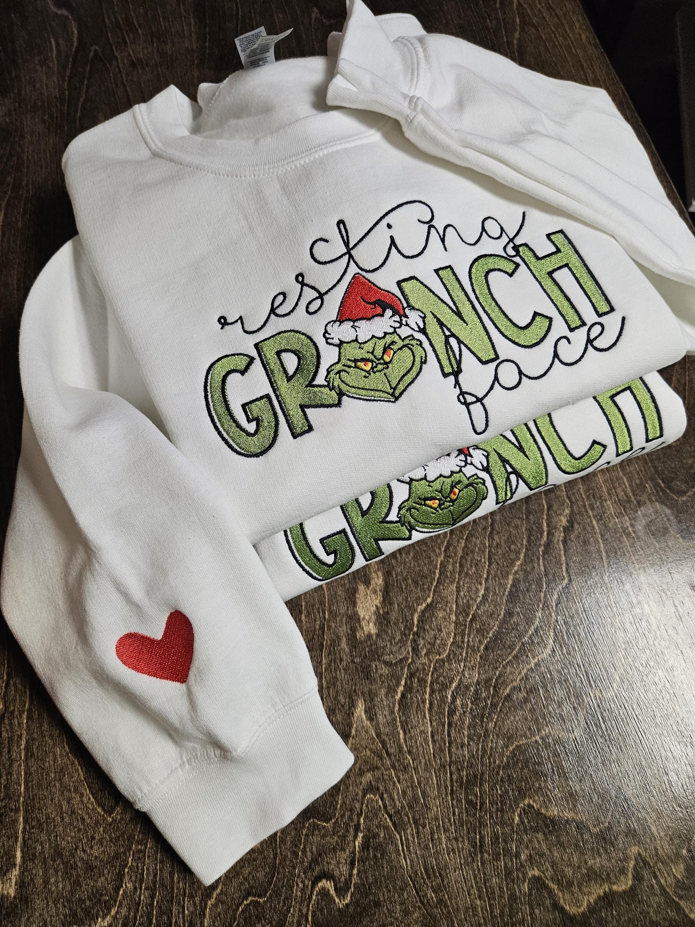 Resting Green Face Embroidered Sweatshirt, Funny Christmas Crewneck, Holiday Sweater, Cozy Winter Outfit, Xmas Gift for Her EBAC55