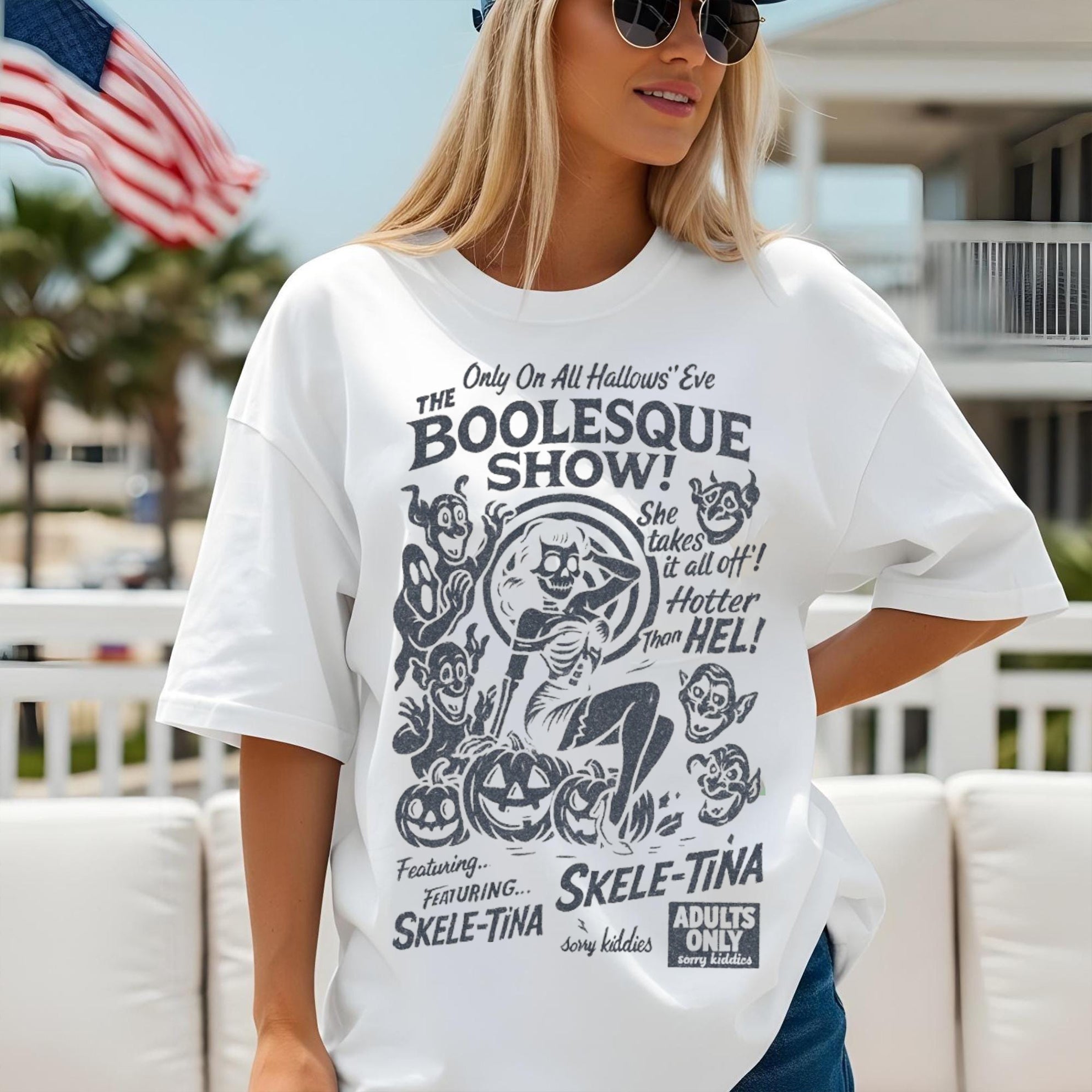 Booglesque Show T-Shirt, Retro Halloween Tee Shirts, Halloween Costume Ideas  Shirt, Funny Spooky Adults Only Graphic Top, All Hallows Eve Apparel