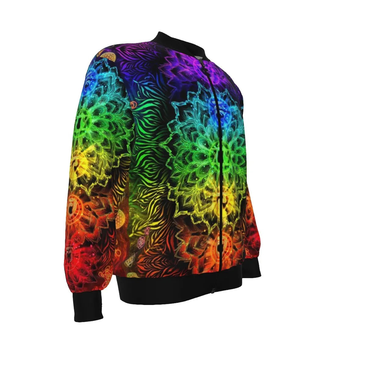 Sacred Chakras Bomber Jacket, Colorful Chakra Design, Spiritual Sports Jacket, Rainbow Festival Wear, Psychedelic Bomber Jacket