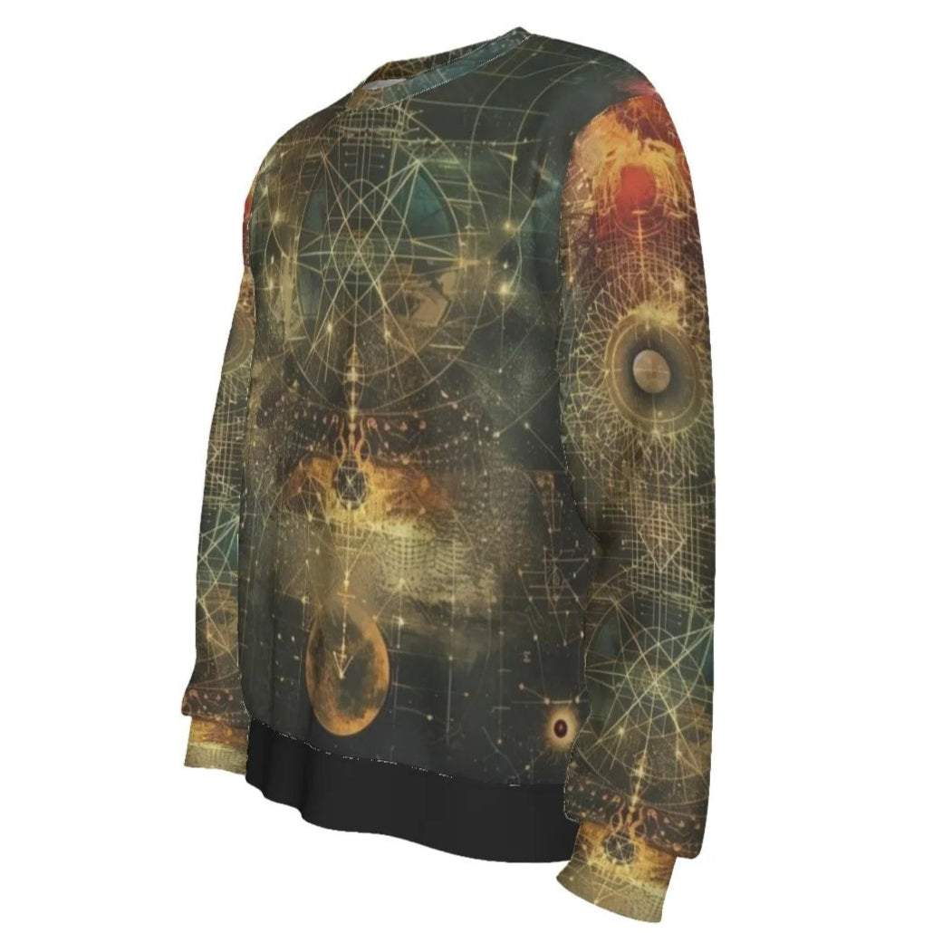 Celestial Alchemy Sweater, Sacred Geometry Cosmic Pullover with Mystical Astral Design for Spiritual Souls