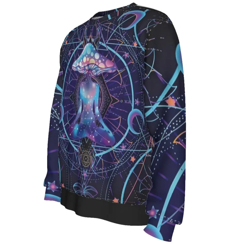 Mystic Mushroom Awakening Sweater, Psychedelic Spiritual Pullover, Cosmic Mushroom Knitwear, Visionary Art Festival Sweater, Boho Mystic Style