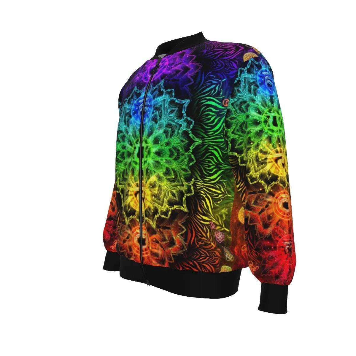 Sacred Chakras Bomber Jacket, Colorful Chakra Design, Spiritual Sports Jacket, Rainbow Festival Wear, Psychedelic Bomber Jacket