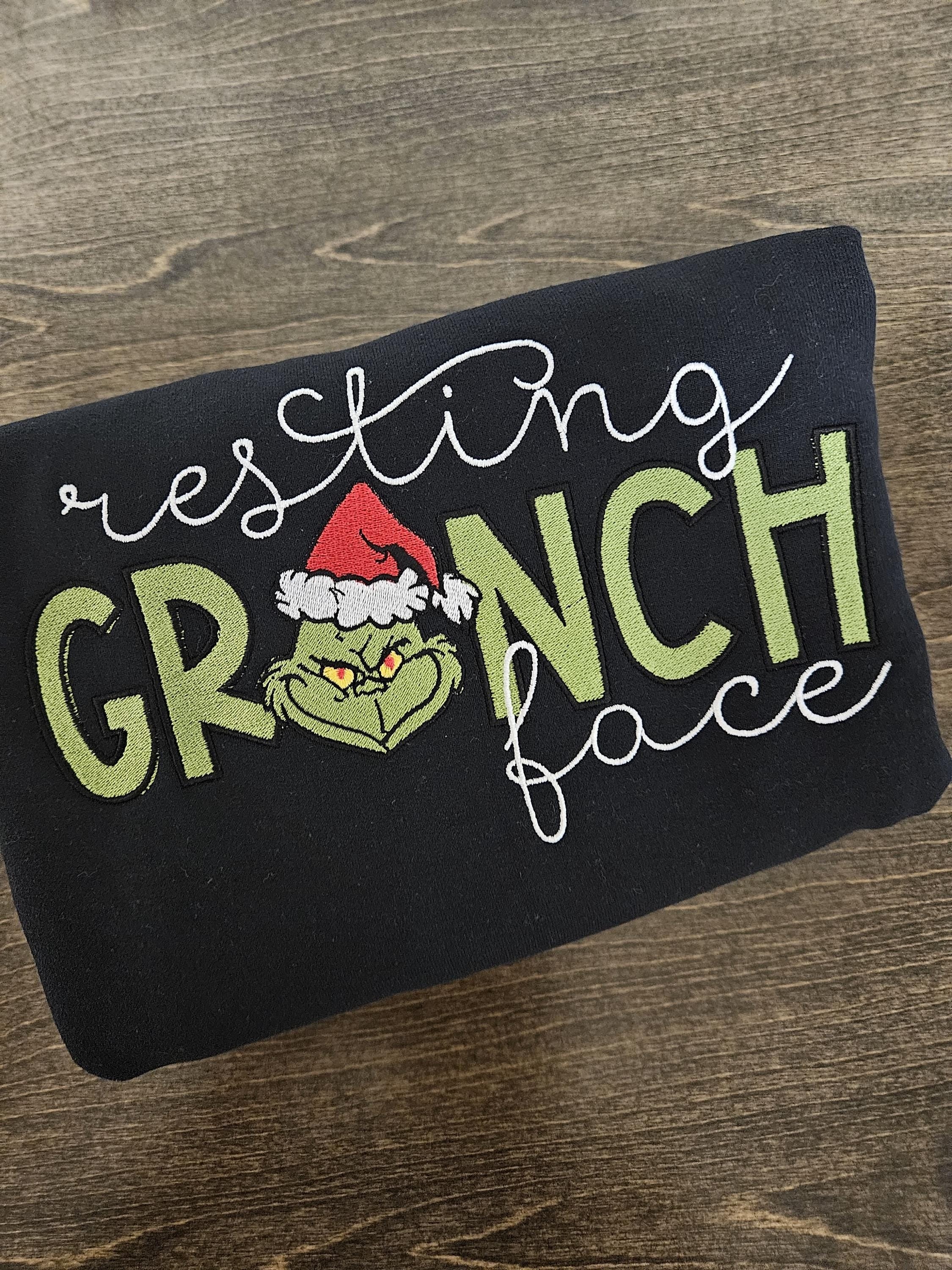 Resting Green Face Embroidered Sweatshirt, Funny Christmas Crewneck, Holiday Sweater, Cozy Winter Outfit, Xmas Gift for Her EBAC55