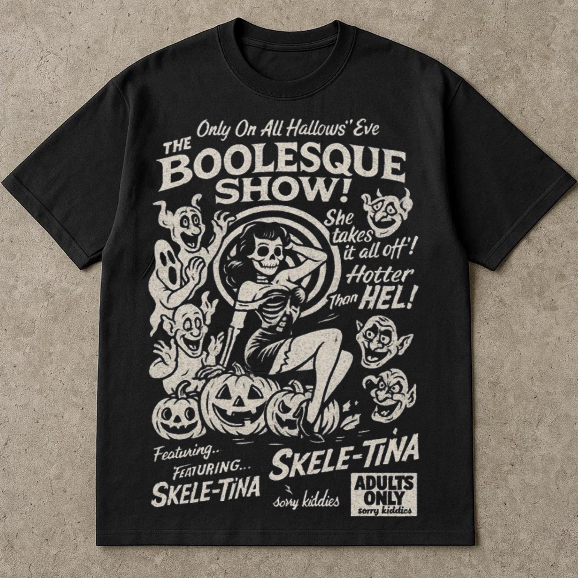 Booglesque Show T-Shirt, Retro Halloween Tee Shirts, Halloween Costume Ideas  Shirt, Funny Spooky Adults Only Graphic Top, All Hallows Eve Apparel