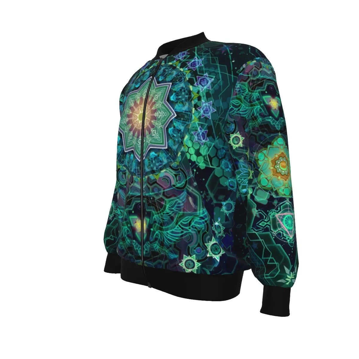Yantric Geometry Bomber Jacket, Spiritual Design, Sacred Geometry Outerwear, Psychedelic Pattern Jacket, Boho Style Jacket for Men and Women