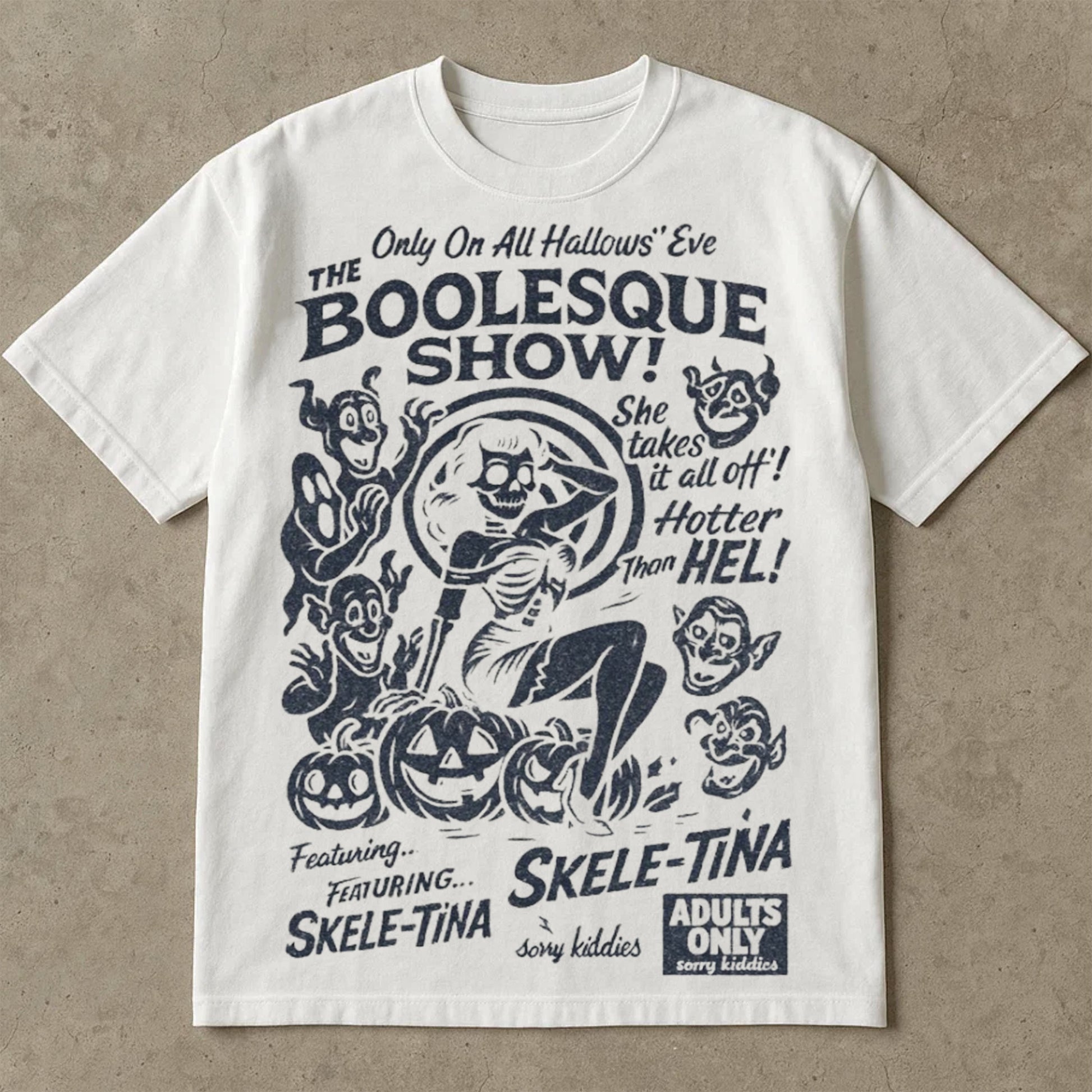 Booglesque Show T-Shirt, Retro Halloween Tee Shirts, Halloween Costume Ideas  Shirt, Funny Spooky Adults Only Graphic Top, All Hallows Eve Apparel