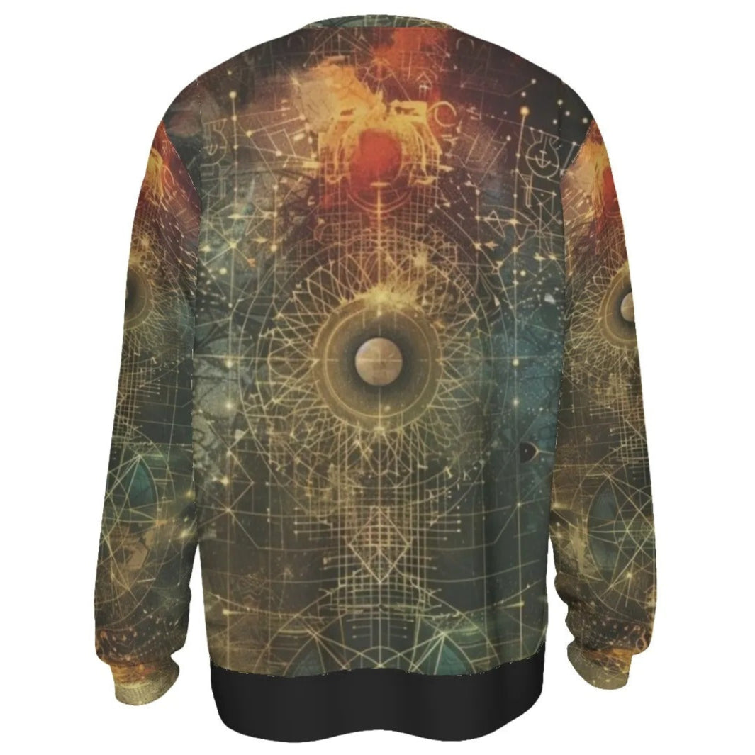 Celestial Alchemy Sweater, Sacred Geometry Cosmic Pullover with Mystical Astral Design for Spiritual Souls