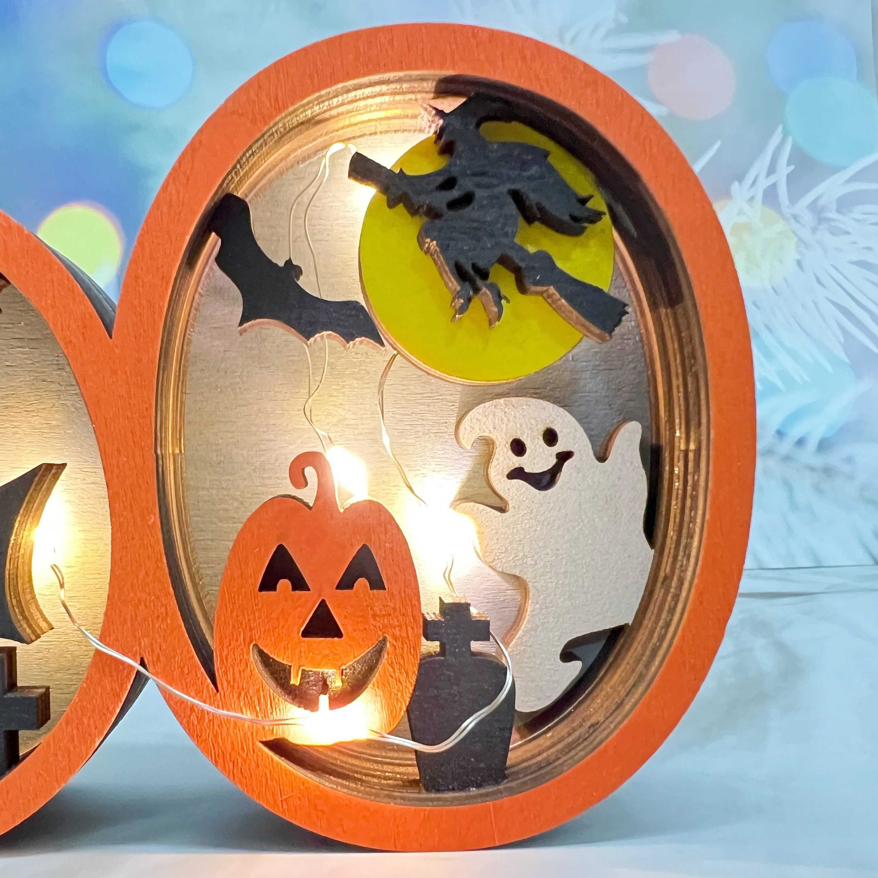 3D Carved Wooden Ghost BOO Sign, Halloween Decoration, Tabletop Decorations, Seasonal Decor, Gift Artistry and Luminary Symbol