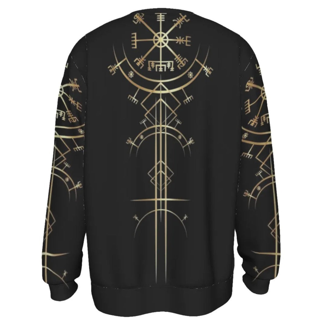 Viking Vegvisir Mysticism Sweater, Norse Compass Viking Pullover, Nordic Rune Knitwear, Viking Spiritual Fashion, Sacred Geometry Sweater