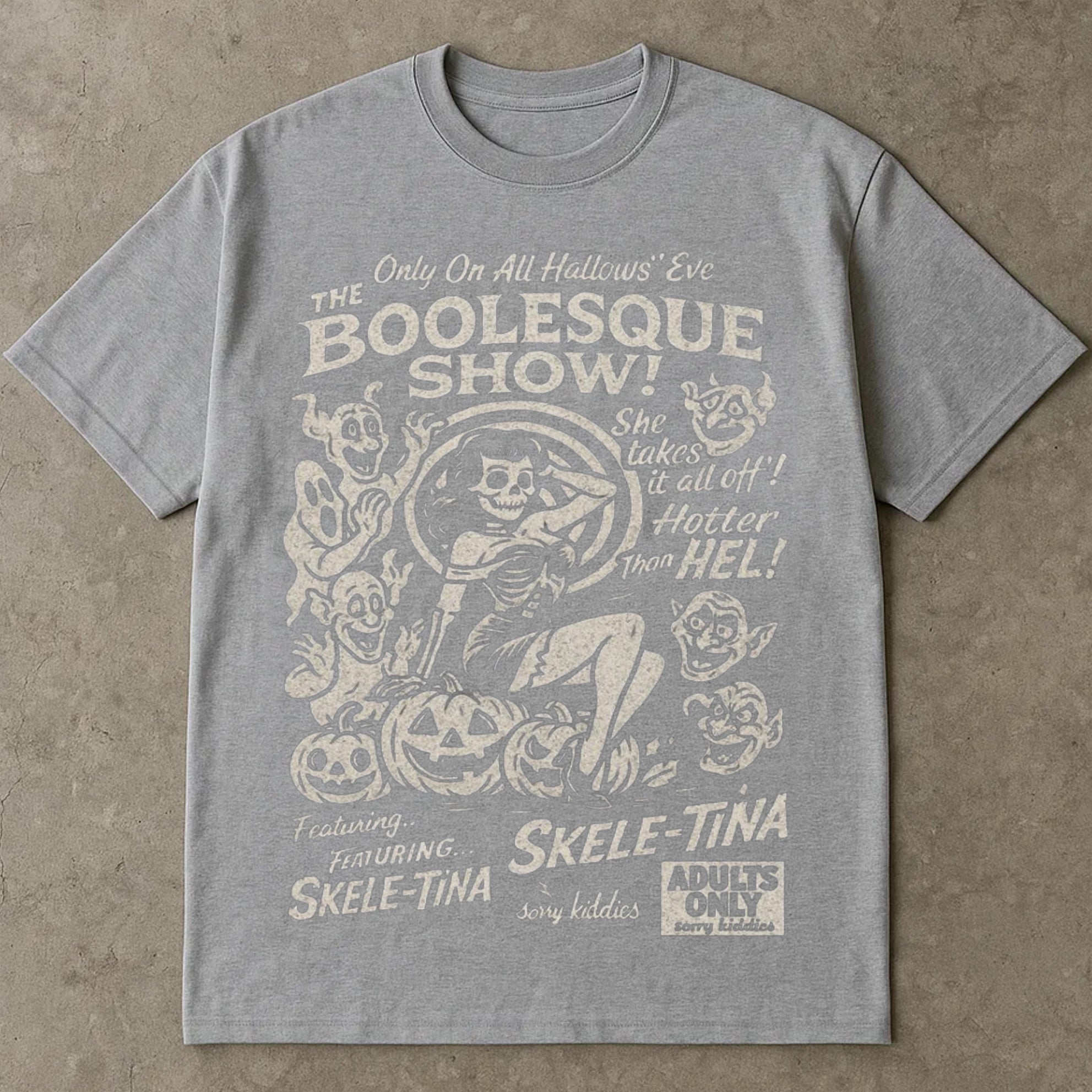 Booglesque Show T-Shirt, Retro Halloween Tee Shirts, Halloween Costume Ideas  Shirt, Funny Spooky Adults Only Graphic Top, All Hallows Eve Apparel