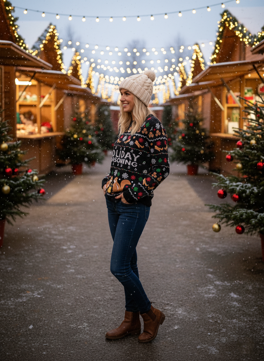 Holiday Seasoning Ugly Christmas Sweater, Funny Chipmunk Knit Pullover, Black Festive Winter Party Jumper for Women and Men