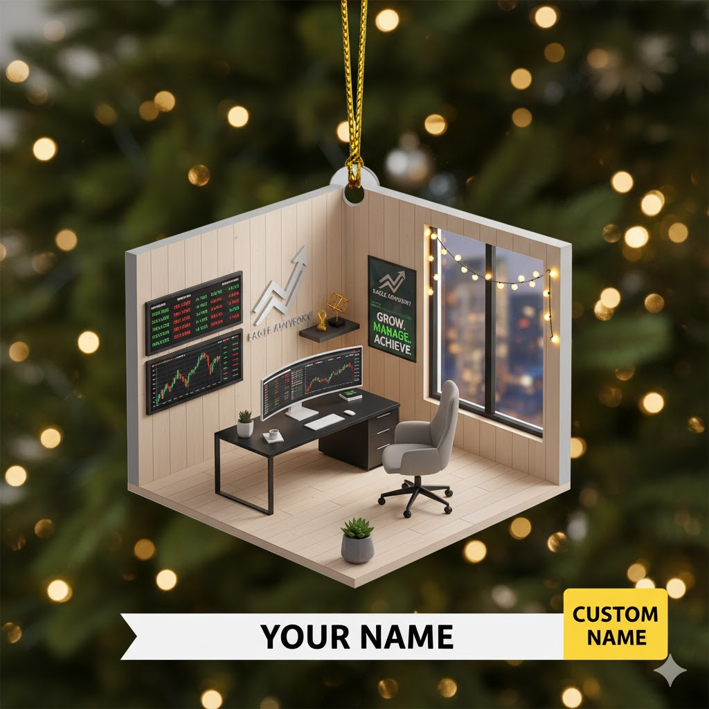 Personalized Trader Office Ornament, Custom Name Stock Market Christmas Decoration, Flat 2D Finance Gift for Investors
