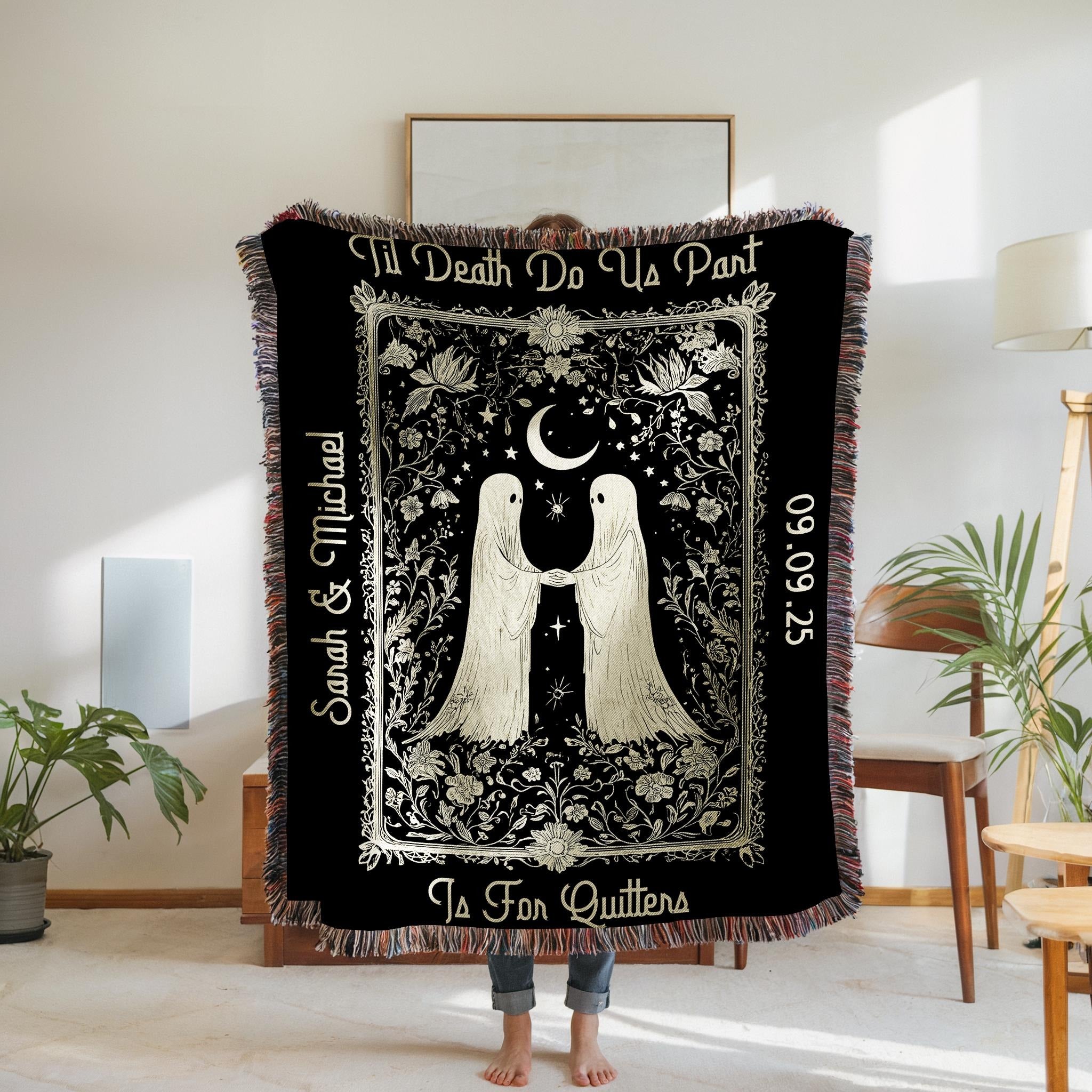 Halloween Custom Gifts, Til Death Woven Blanket, Custom Ghosts Woven Throw Blanket, Anniversary Gift, Halloween Wedding, Spooky Couple Gifts