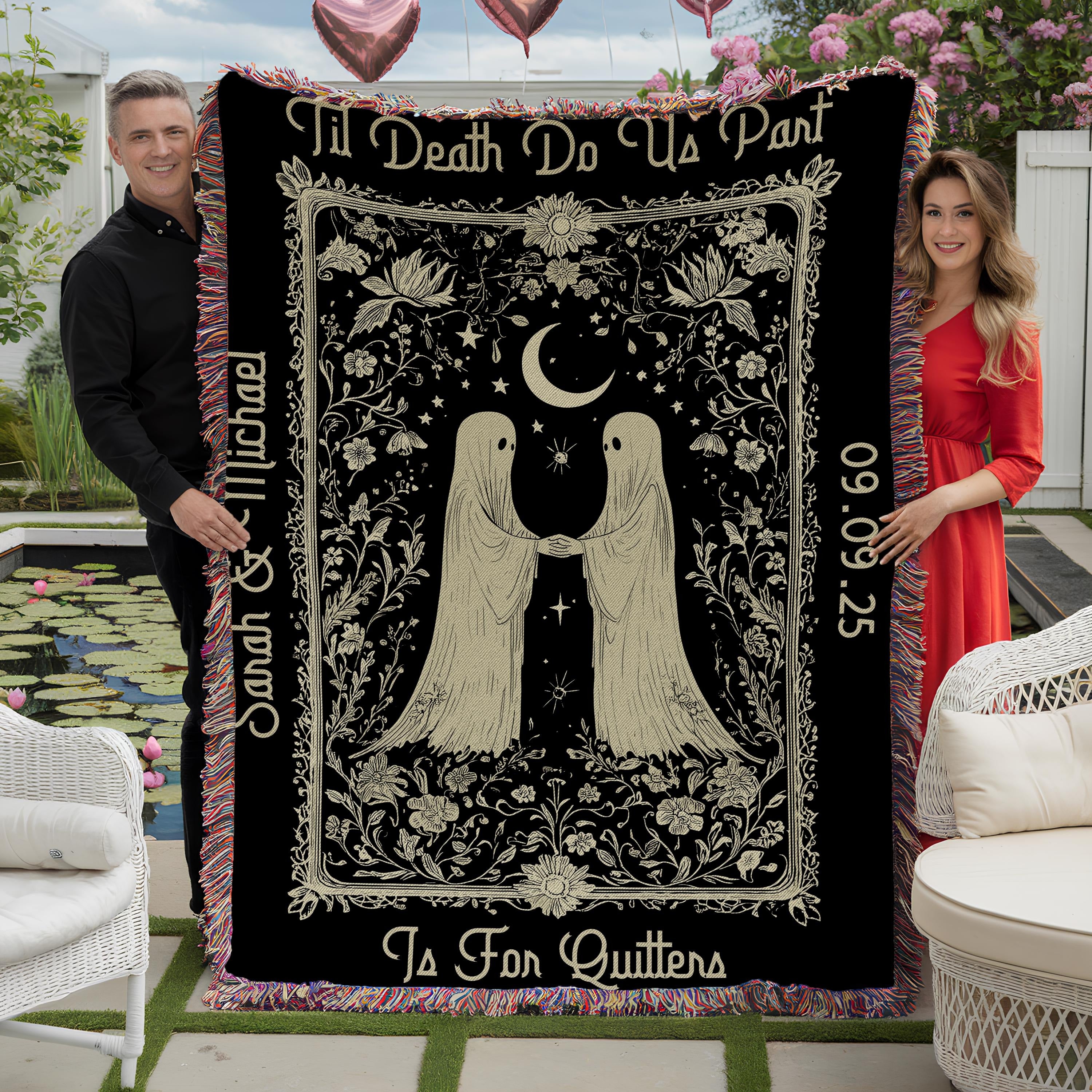 Halloween Custom Gifts, Til Death Woven Blanket, Custom Ghosts Woven Throw Blanket, Anniversary Gift, Halloween Wedding, Spooky Couple Gifts