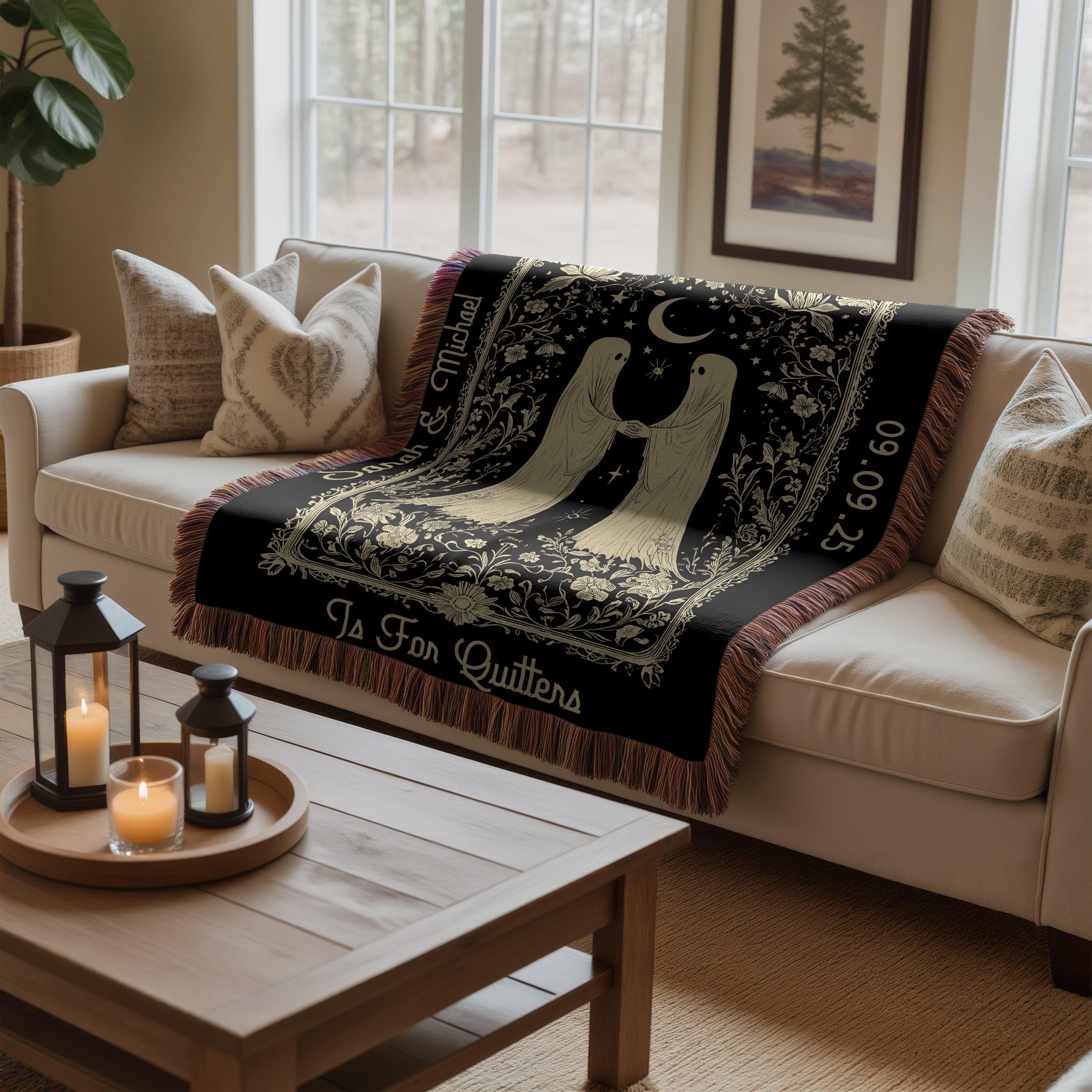 Halloween Custom Gifts, Til Death Woven Blanket, Custom Ghosts Woven Throw Blanket, Anniversary Gift, Halloween Wedding, Spooky Couple Gifts