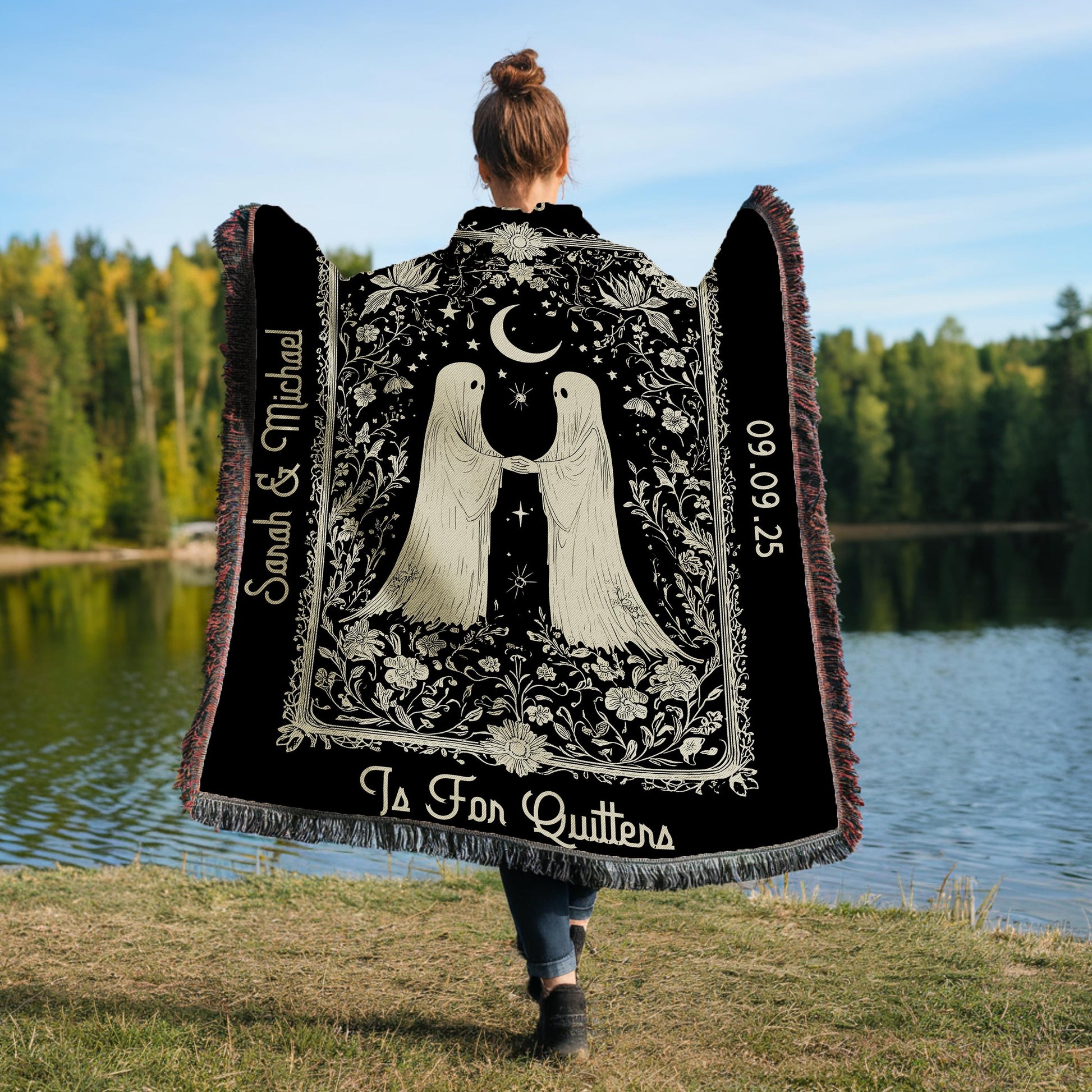 Halloween Custom Gifts, Til Death Woven Blanket, Custom Ghosts Woven Throw Blanket, Anniversary Gift, Halloween Wedding, Spooky Couple Gifts