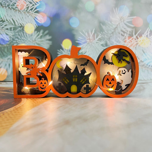 3D Carved Wooden Ghost BOO Sign, Halloween Decoration, Tabletop Decorations, Seasonal Decor, Gift Artistry and Luminary Symbol