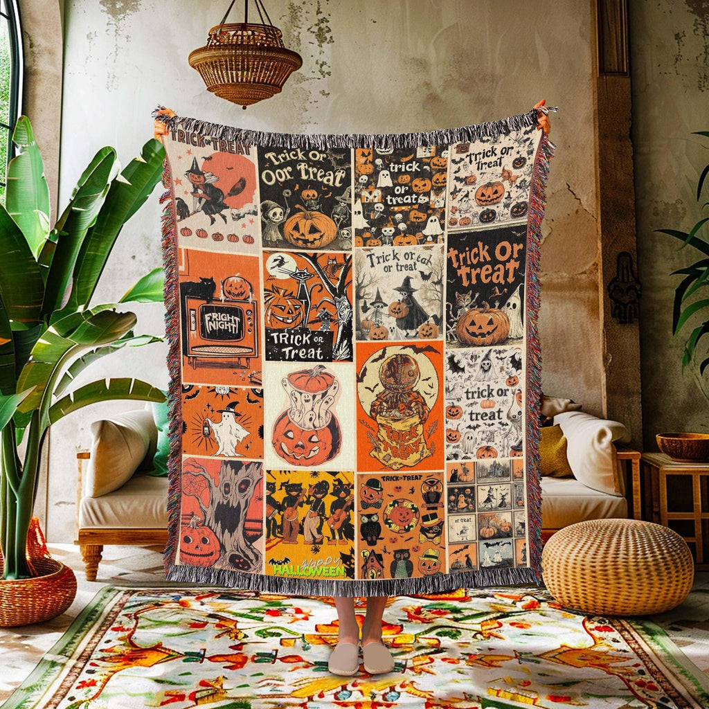 Halloween Custom Gifts, Halloween Woven Blanket, Ghosts Woven Throw, Halloween Home Decor