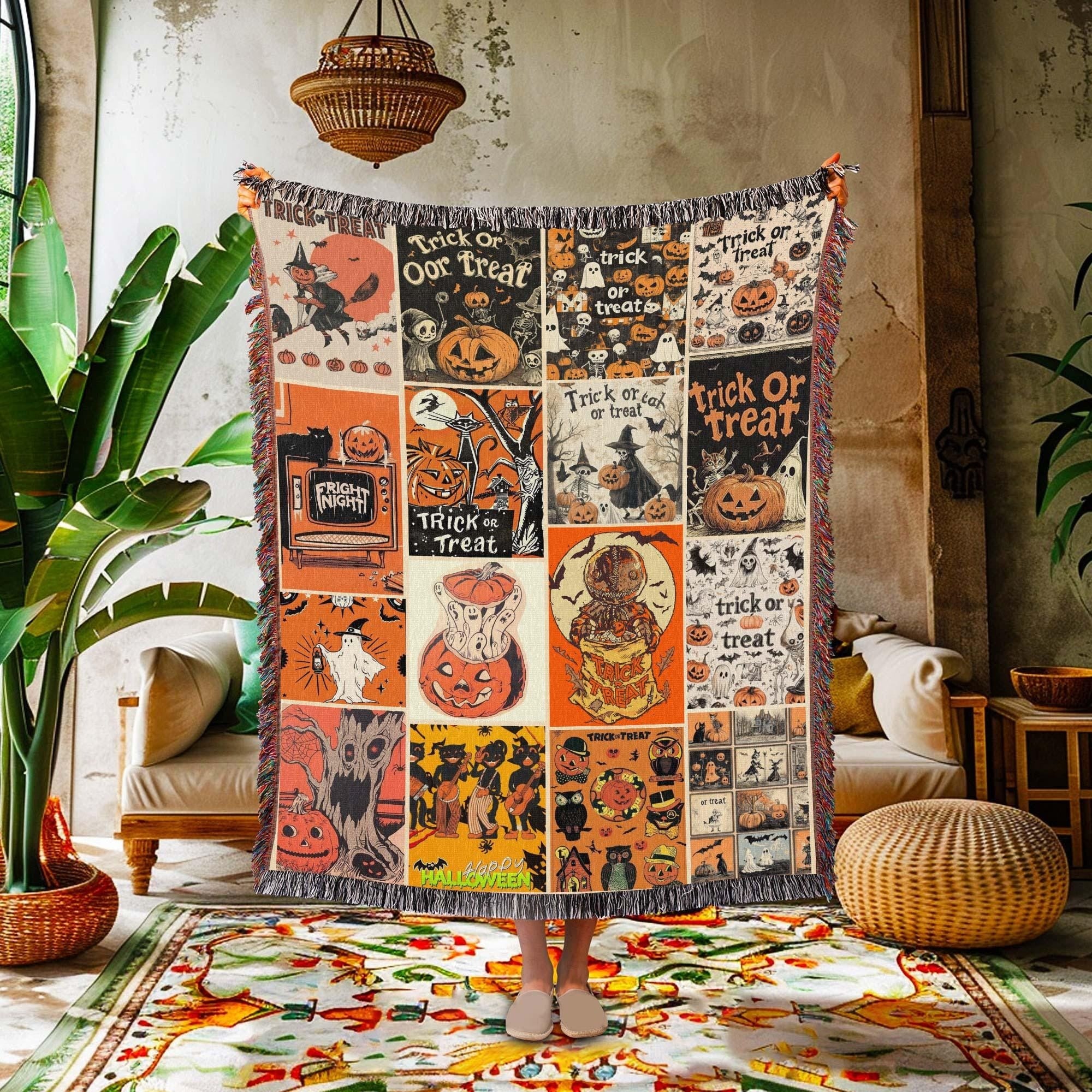 Halloween Custom Gifts, Halloween Woven Blanket, Ghosts Woven Throw, Halloween Home Decor