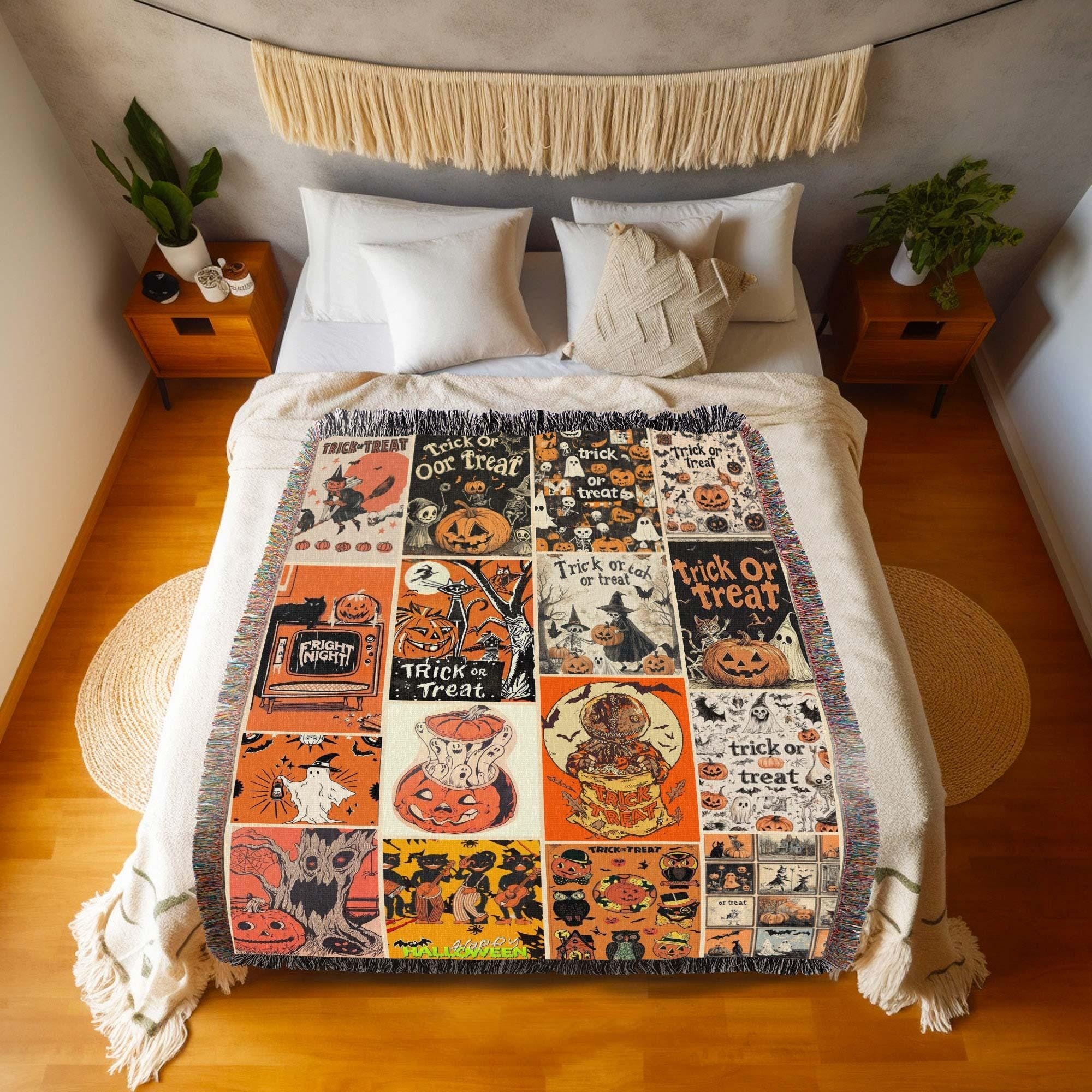 Halloween Custom Gifts, Halloween Woven Blanket, Ghosts Woven Throw, Halloween Home Decor