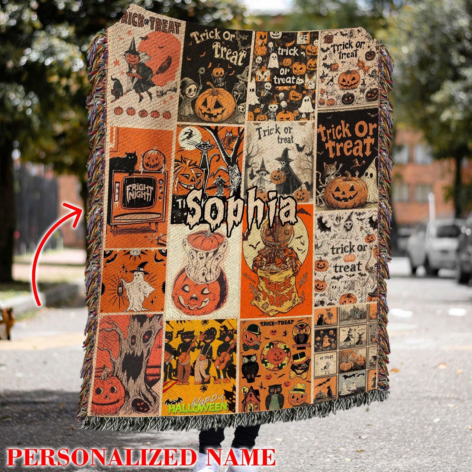 Halloween Custom Gifts, Halloween Woven Blanket, Ghosts Woven Throw, Halloween Home Decor