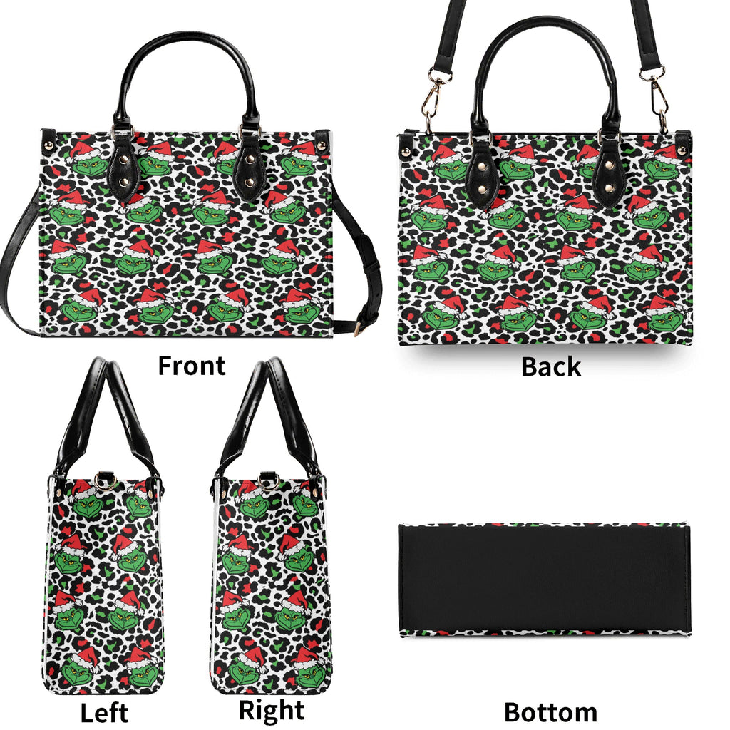 Leopard Print Christmas Handbag, Festive Holiday Purse, Winter Pattern Tote Bag, Trendy Xmas Shoulder Bag