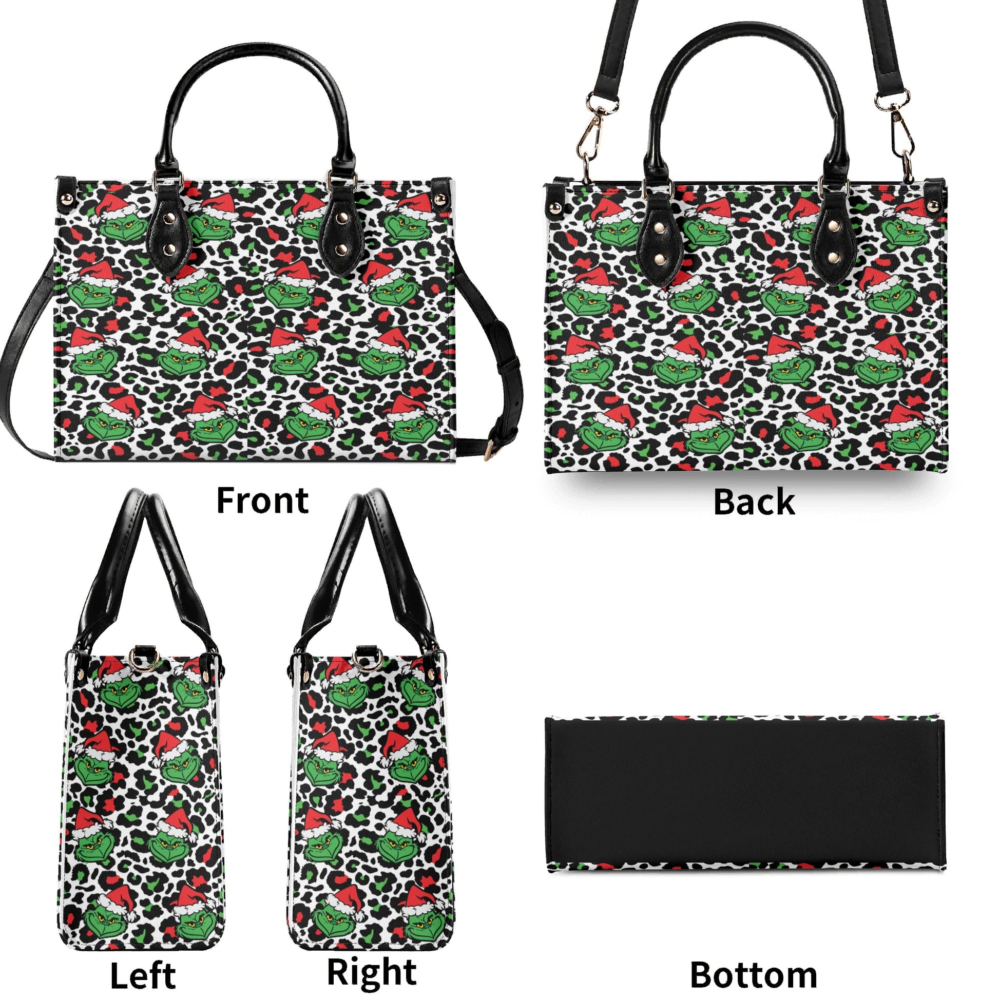 Leopard Print Christmas Handbag, Festive Holiday Purse, Winter Pattern Tote Bag, Trendy Xmas Shoulder Bag