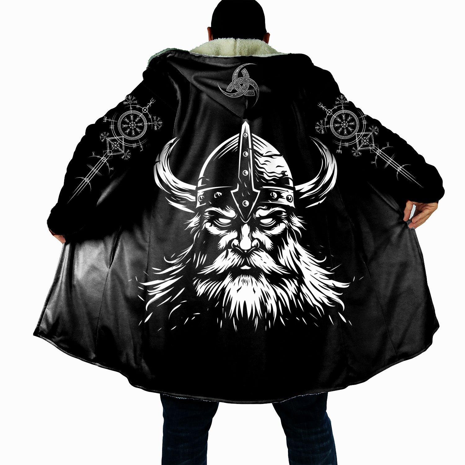 Viking Warrior Cloak, Norse Hooded Sherpa Cape, Nordic Viking Beard God Blanket Hoodie, Norse Mythology Fleece Robe for Men
