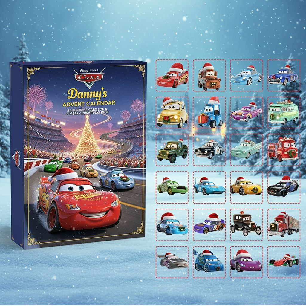 Cute Christmas Cars Advent Calendar 2025, Holiday Vehicle Countdown Box, Kids Surprise Gift, 24 Mini Car Toys, Winter Festive Fun
