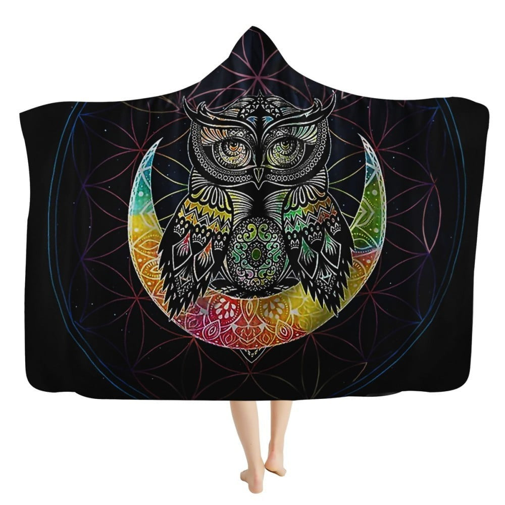 Viking Hooded Blanket Norse Mythology Sherpa Fleece Throw with Vegvisir Rune Symbol, Cozy Warrior Cloak Cape for Men Women, Nordic Gift Idea Blanket. BLKAC36