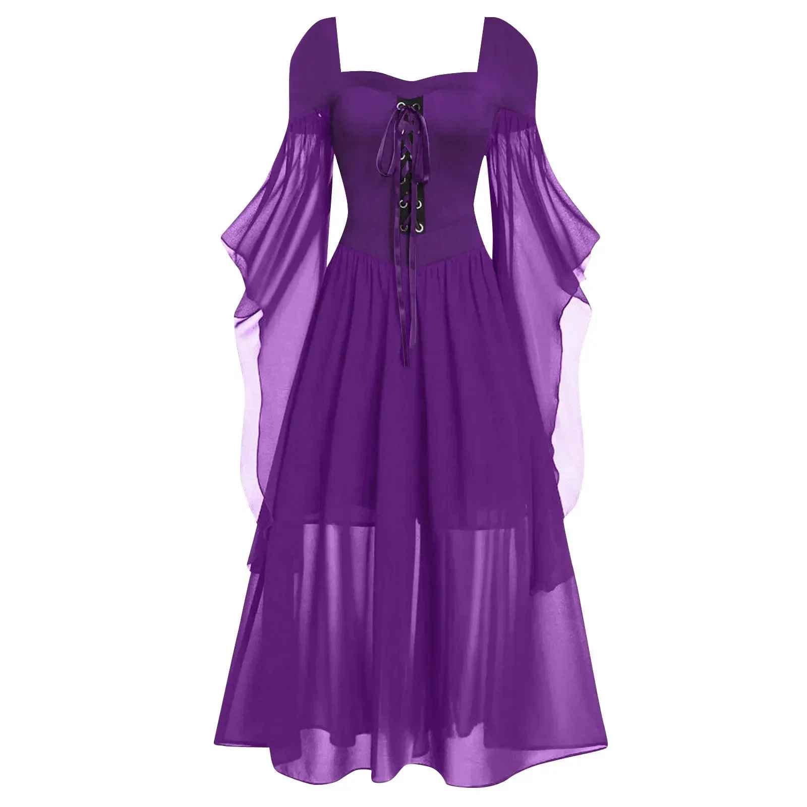 Halloween Costumes, Plus Size Gothic Witch Halloween Costume for Women, Vintage Medieval Cold Shoulder Dress, Butterfly Sleeve Carnival Party Outfit