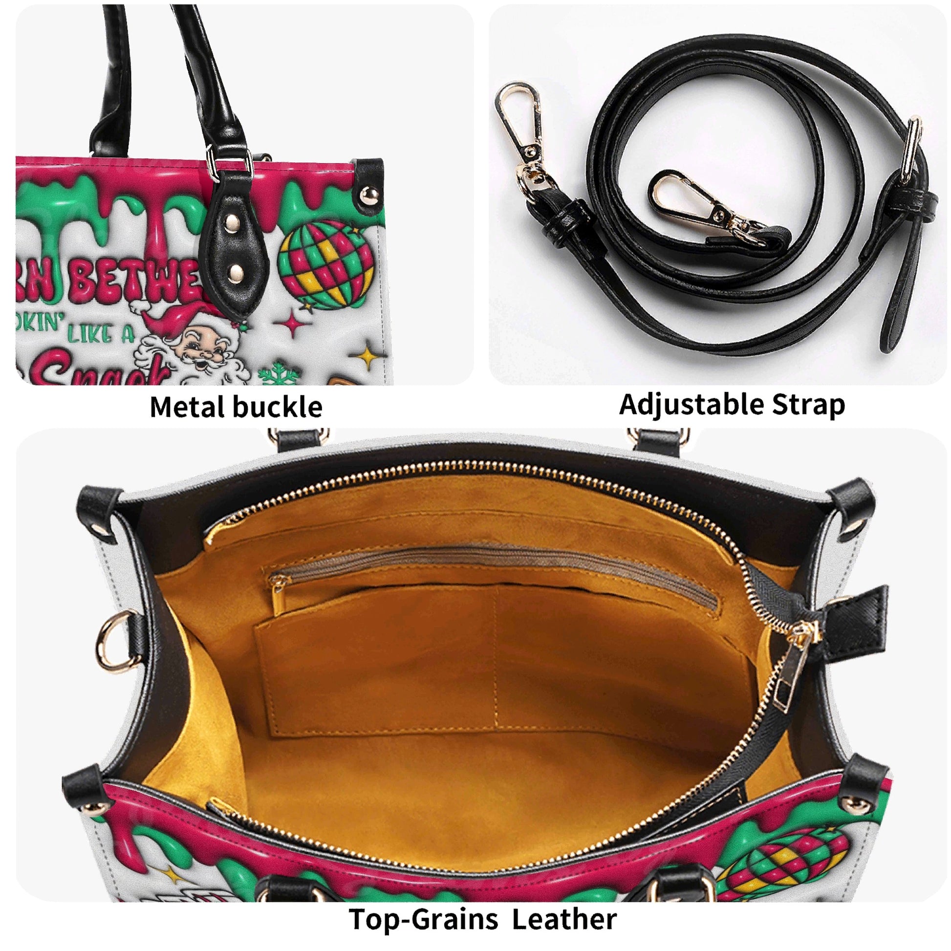 Christmas Snack Handbag, Santa Claus Treats Holiday Purse, Candy Gingerbread Peppermint Bag, Festive Tote Gift