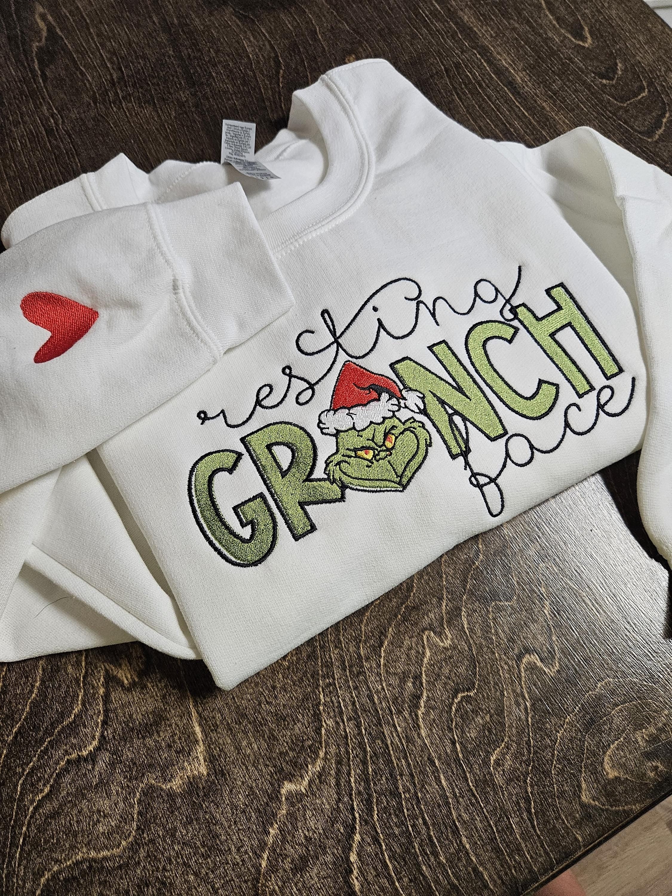 Resting Green Face Embroidered Sweatshirt, Funny Christmas Crewneck, Holiday Sweater, Cozy Winter Outfit, Xmas Gift for Her EBAC55