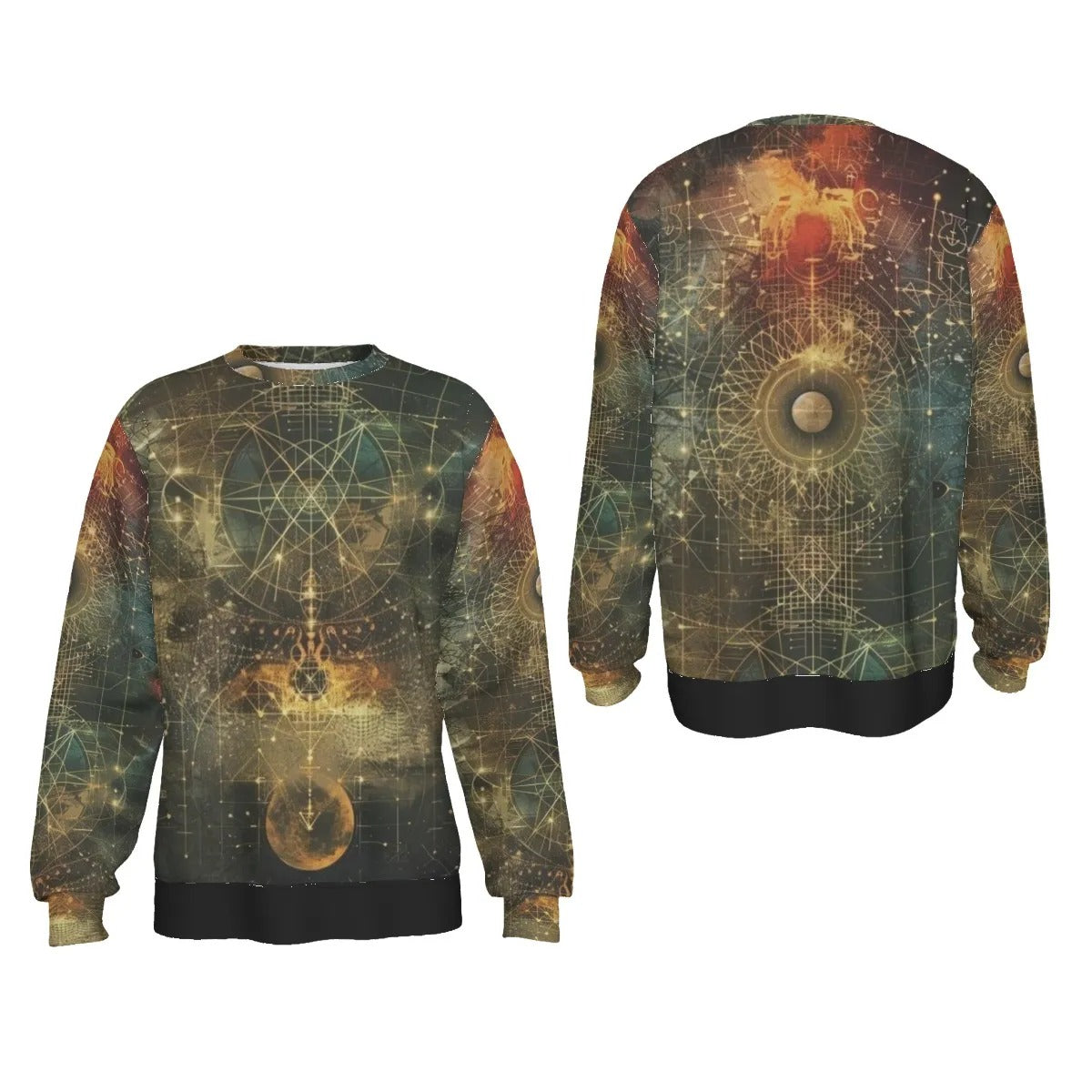 Celestial Alchemy Sweater, Sacred Geometry Cosmic Pullover with Mystical Astral Design for Spiritual Souls