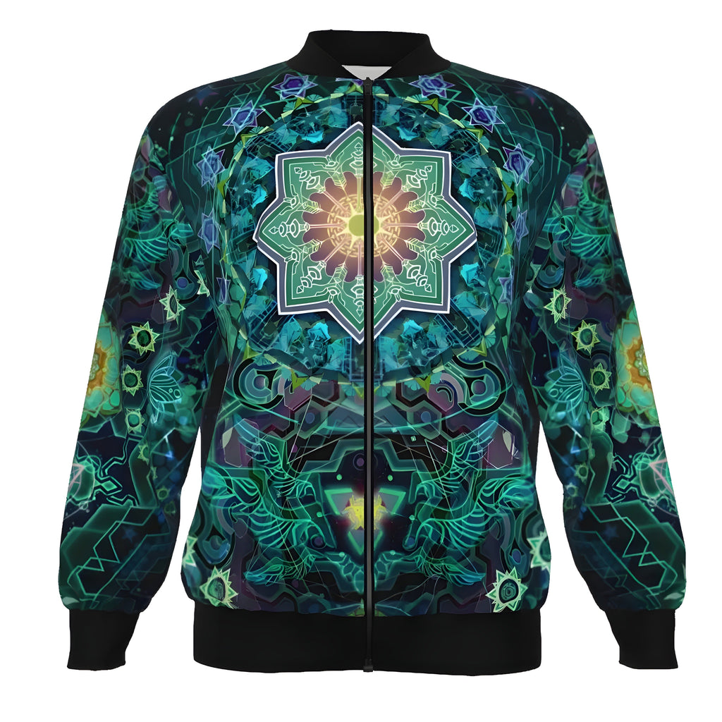 Yantric Geometry Bomber Jacket, Spiritual Design, Sacred Geometry Outerwear, Psychedelic Pattern Jacket, Boho Style Jacket for Men and Women