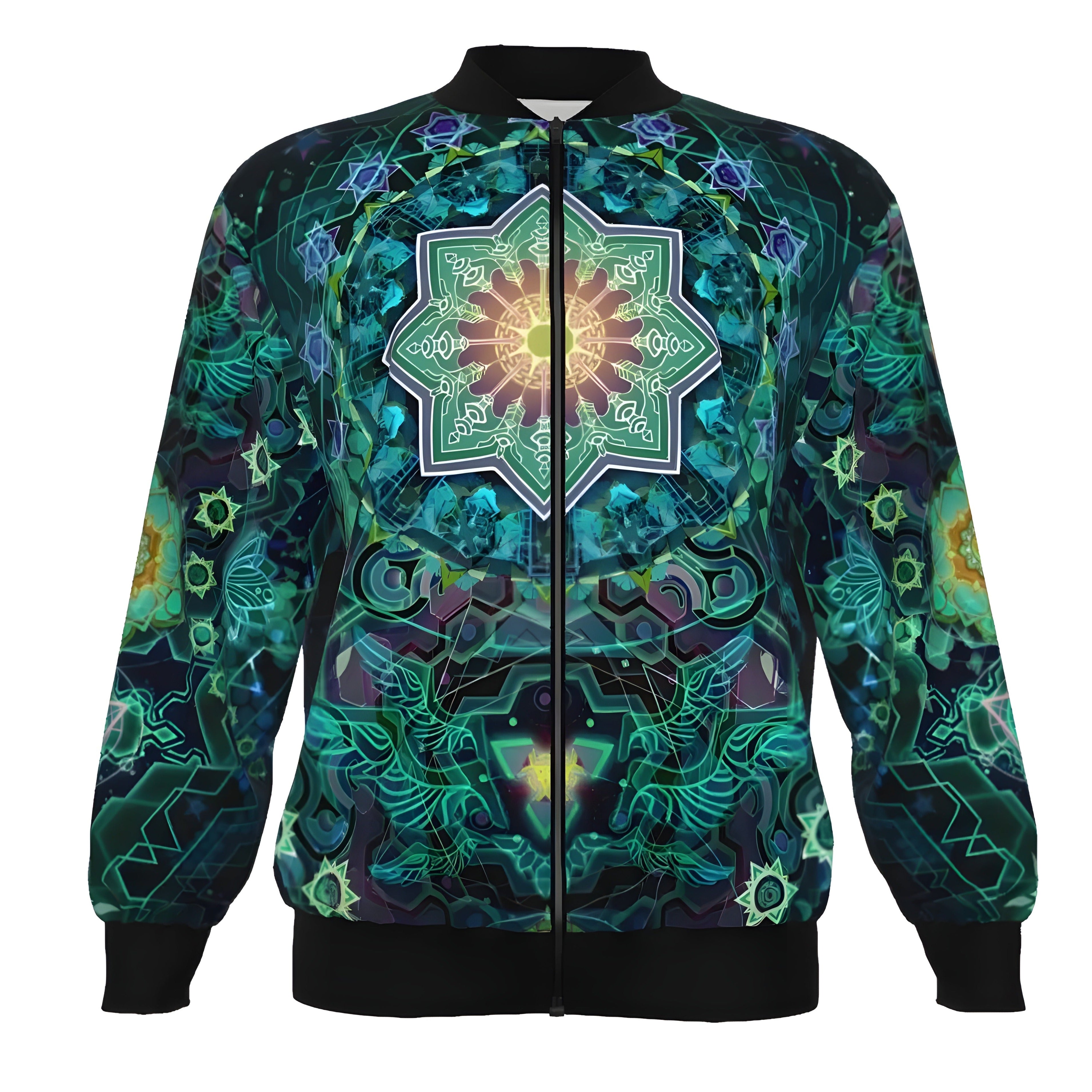 Yantric Geometry Bomber Jacket, Spiritual Design, Sacred Geometry Outerwear, Psychedelic Pattern Jacket, Boho Style Jacket for Men and Women