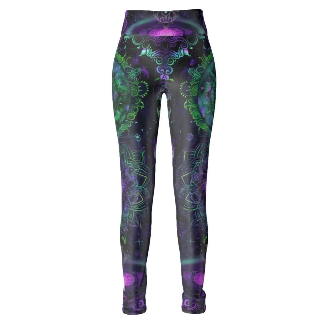 Mystic Aesthetic Leggings, Sacred Geometry Yoga Pants, Psychedelic Festival Clothing, Boho Spiritual Wear, Cosmic Art Activewear, Workout Fitness Leggings