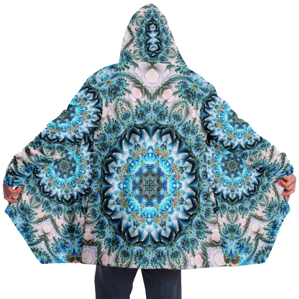 Fractal Mandala MICROFLEECE CLOAK, Festival Cloak, Psychedelic Cape, Trippy Hooded Rave Jacket, Coat, Kaleidoscope